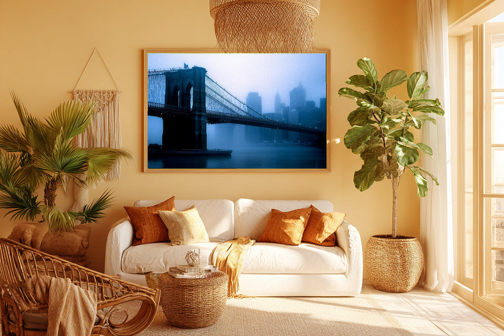 Moody City Brooklyn Bridge Moody Canvas Wall Art — Dreamy Print for the Modern Loft, A Gift the City Wanderer Will Adore — brooklyn-bridge-moody-room-5-wall-art.jpg