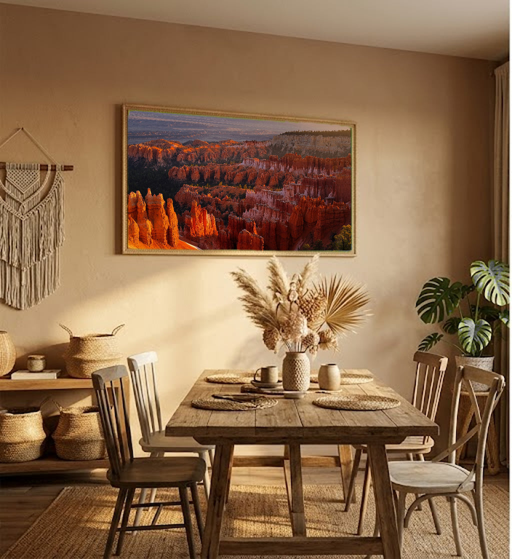 Bryce Canyon Canvas Wall Art | Hoodoos Sunrise Print, Utah Desert, Nature Decor, Stretched Canvas — bryce-canyon-hoodoos-hallway-wall-art.jpg