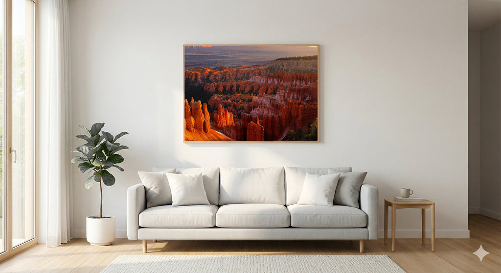 Bryce Canyon Canvas Wall Art | Hoodoos Sunrise Print, Utah Desert, Nature Decor, Stretched Canvas — bryce-canyon-hoodoos-living-room-wall-art.jpg
