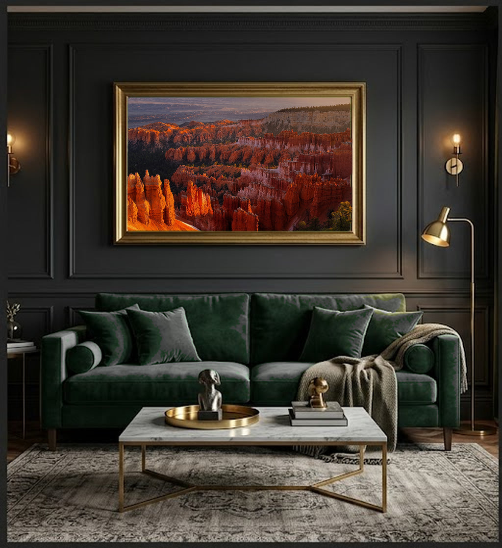 Bryce Canyon Canvas Wall Art | Hoodoos Sunrise Print, Utah Desert, Nature Decor, Stretched Canvas — bryce-canyon-hoodoos-office-wall-art.jpg