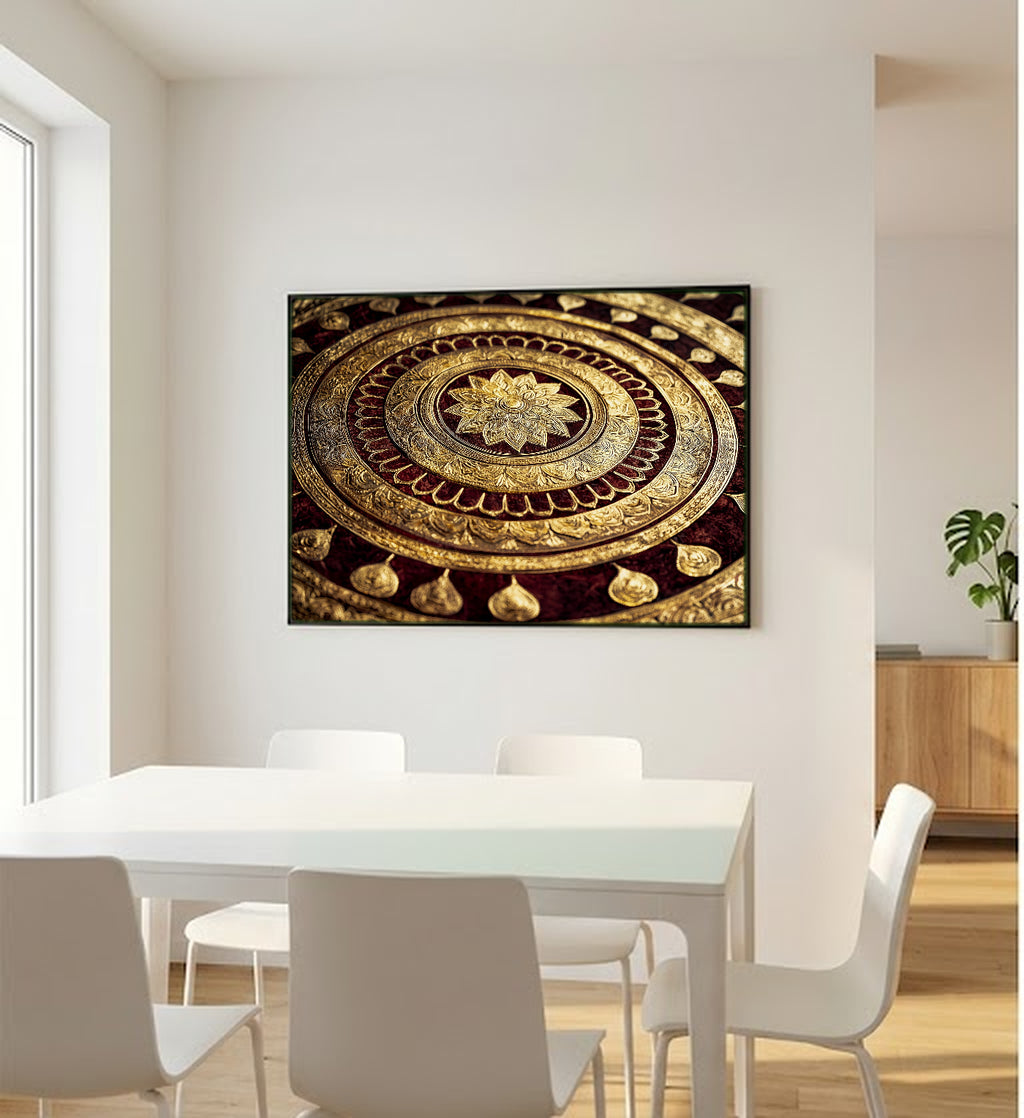 Buddhist Mandala Canvas Wall Art | Sacred Geometry Print, Gold Spiritual, Meditation Decor, Stretched Canvas — buddhist-mandala-gold-bedroom-wall-art.jpg