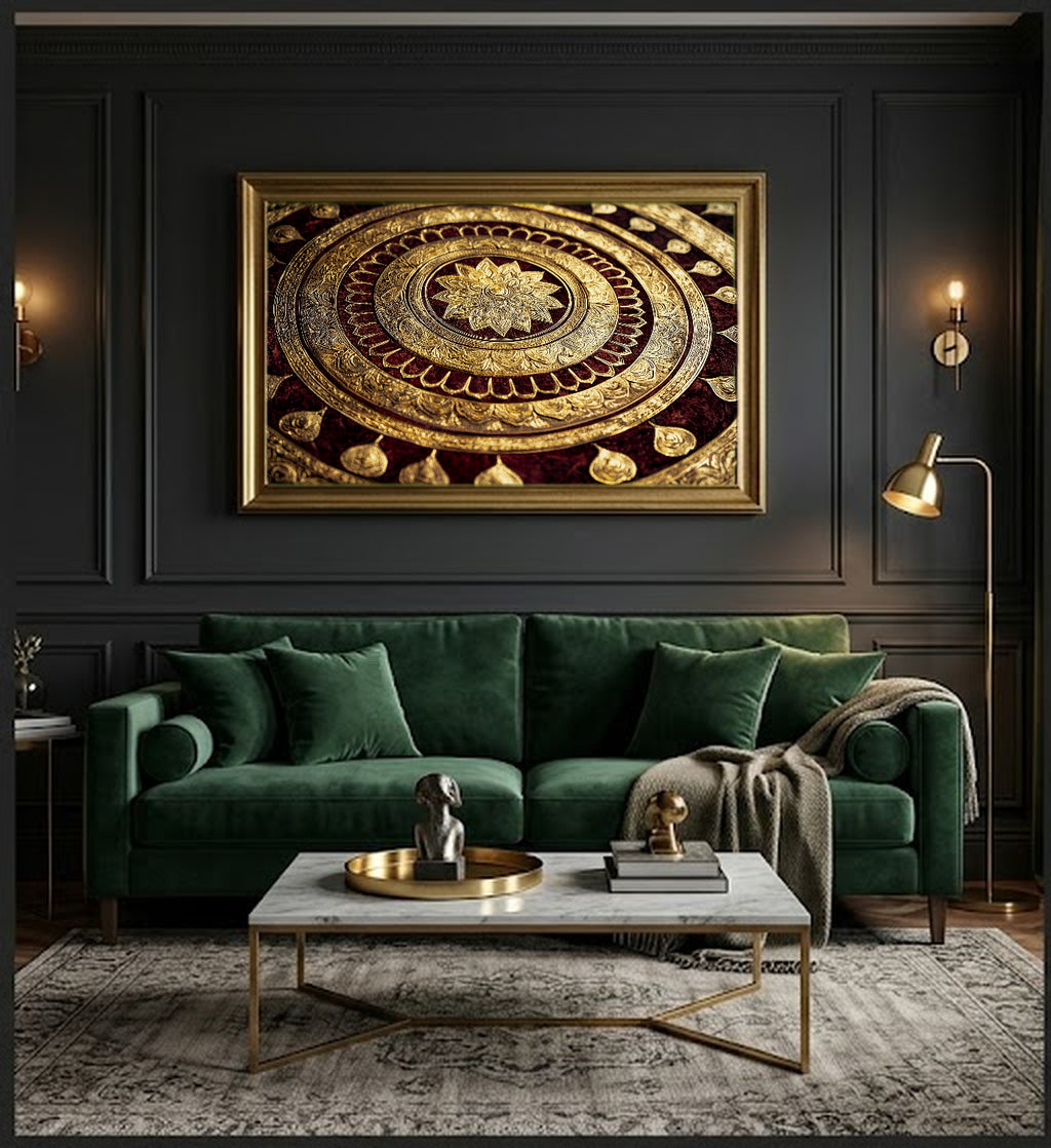 Buddhist Mandala Canvas Wall Art | Sacred Geometry Print, Gold Spiritual, Meditation Decor, Stretched Canvas — buddhist-mandala-gold-office-wall-art.jpg