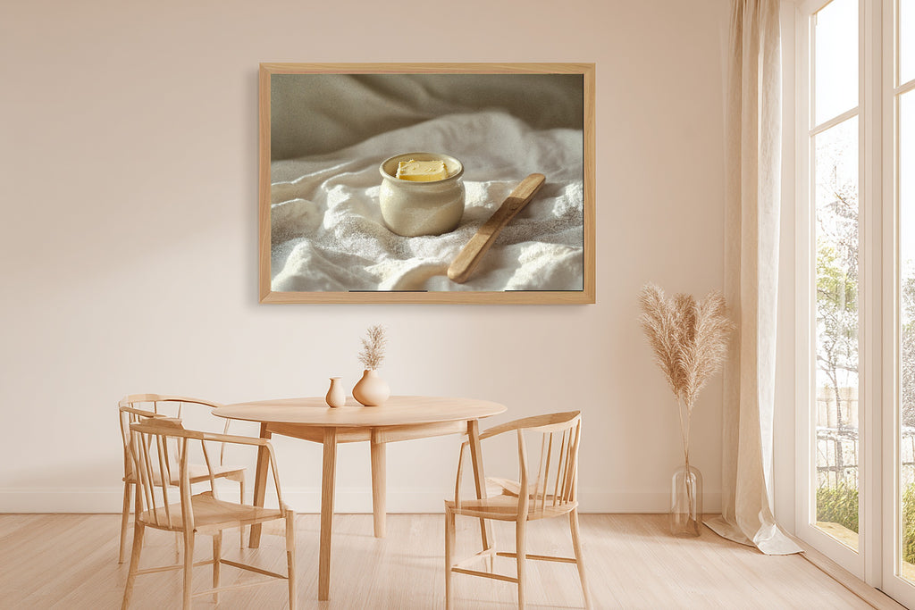 Butter Crock Linen Morning Fine Art Canvas, Soft Dreamy Glow, Bedroom Focal Point, Premium Canvas, Thoughtful Housewarming Gift — butter-crock-linen-morning-dining-room-wall-art.jpg