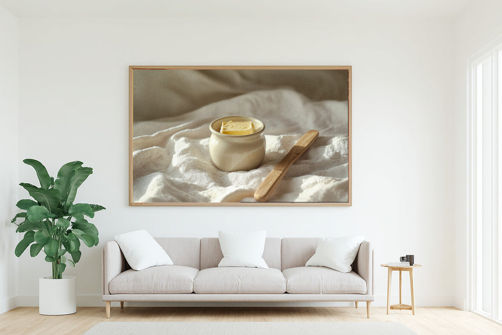 Butter Crock Linen Morning Fine Art Canvas, Soft Dreamy Glow, Bedroom Focal Point, Premium Canvas, Thoughtful Housewarming Gift — butter-crock-linen-morning-living-room-wall-art.jpg
