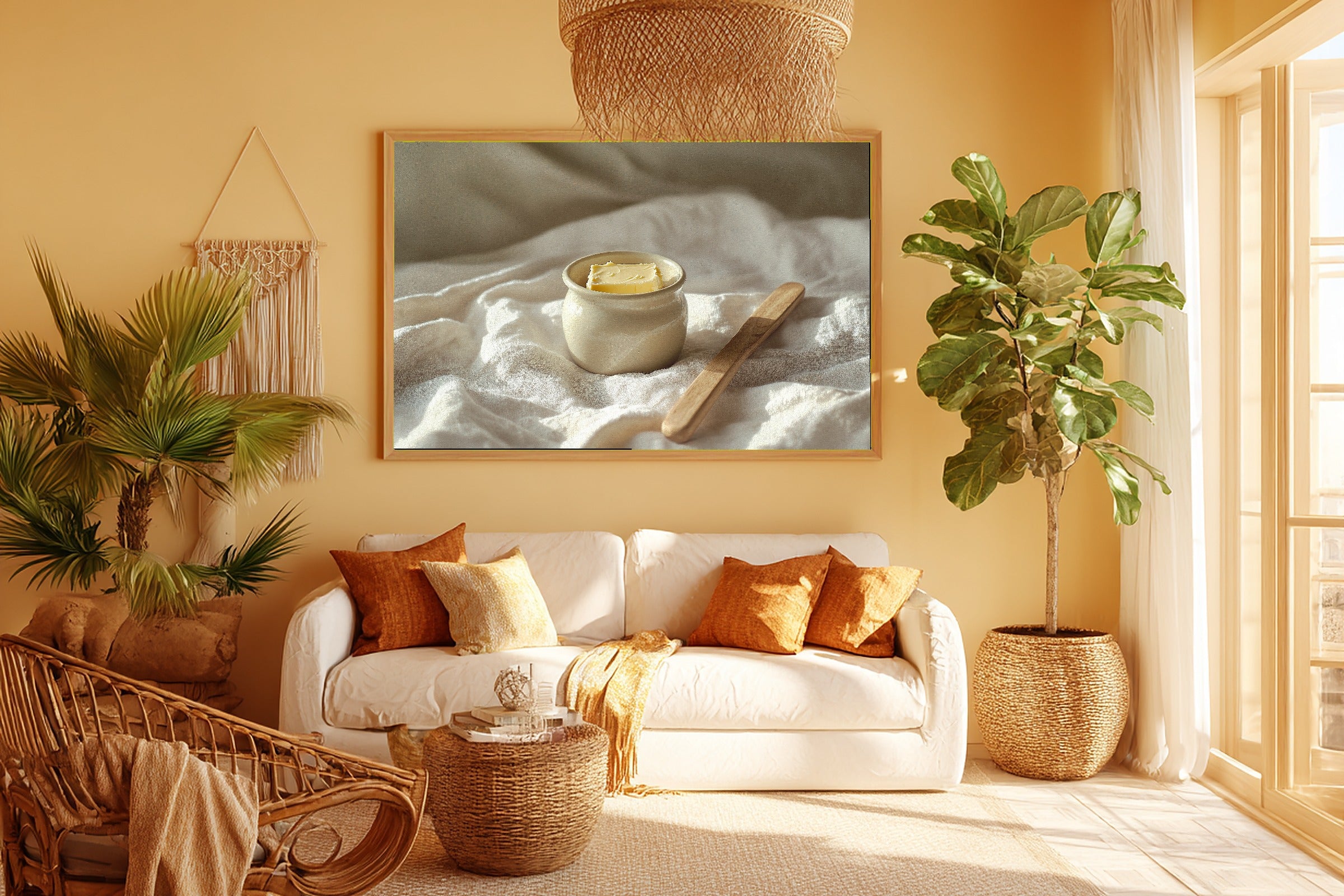 Butter Crock Linen Morning Fine Art Canvas, Soft Dreamy Glow, Bedroom Focal Point, Premium Canvas, Thoughtful Housewarming Gift — butter-crock-linen-morning-room-5-wall-art.jpg