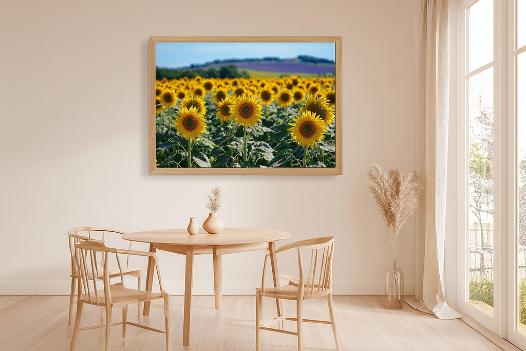 Butter Yellow Provence Sunflower Field Wall Art Canvas, Whimsical Nursery Illustration Statement Piece, Kids Bedroom Statement Piece — butter-yellow-provence-sunflower-field-dining-room-wall-art.jpg
