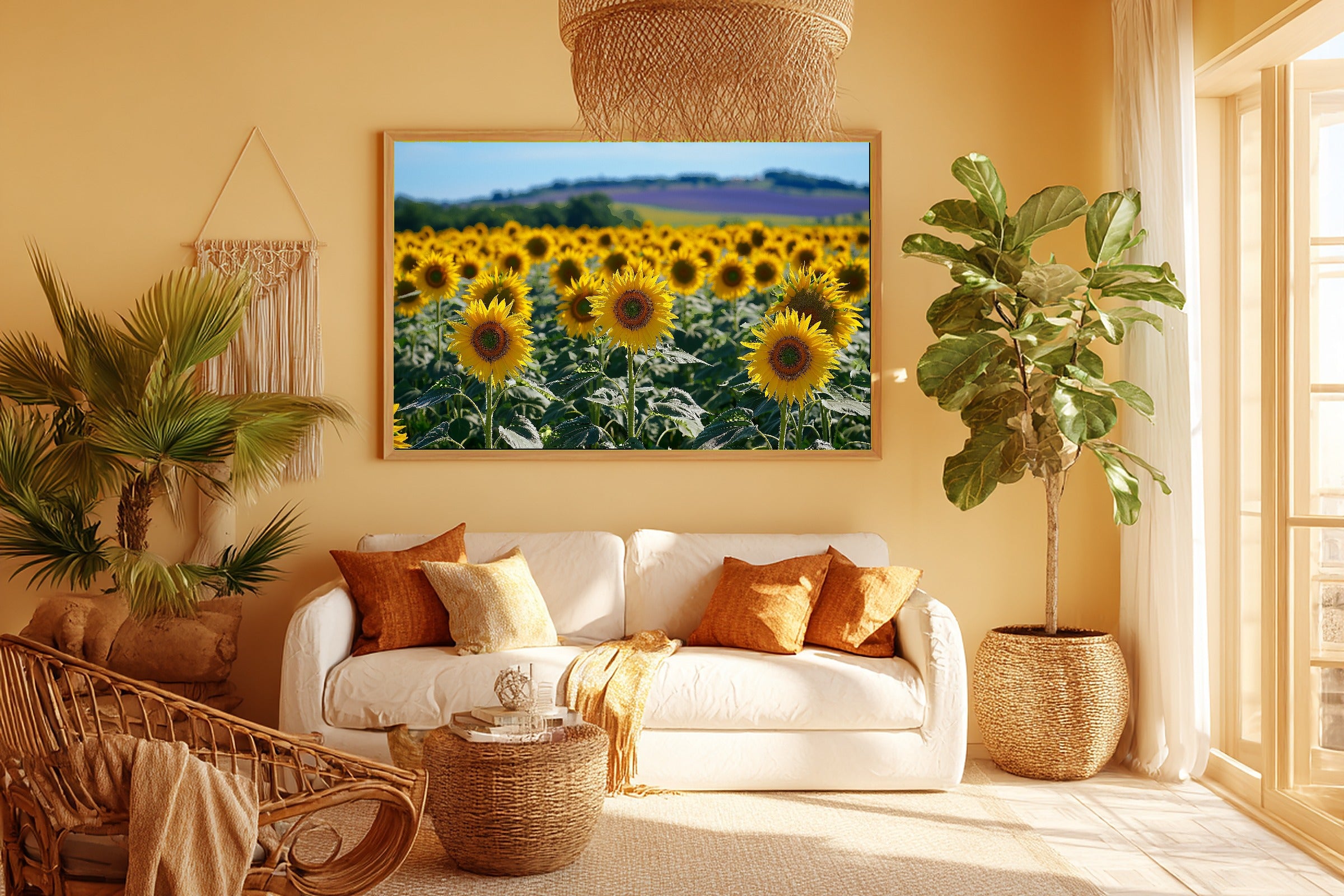 Butter Yellow Provence Sunflower Field Wall Art Canvas, Whimsical Nursery Illustration Statement Piece, Kids Bedroom Statement Piece — butter-yellow-provence-sunflower-field-room-5-wall-art.jpg