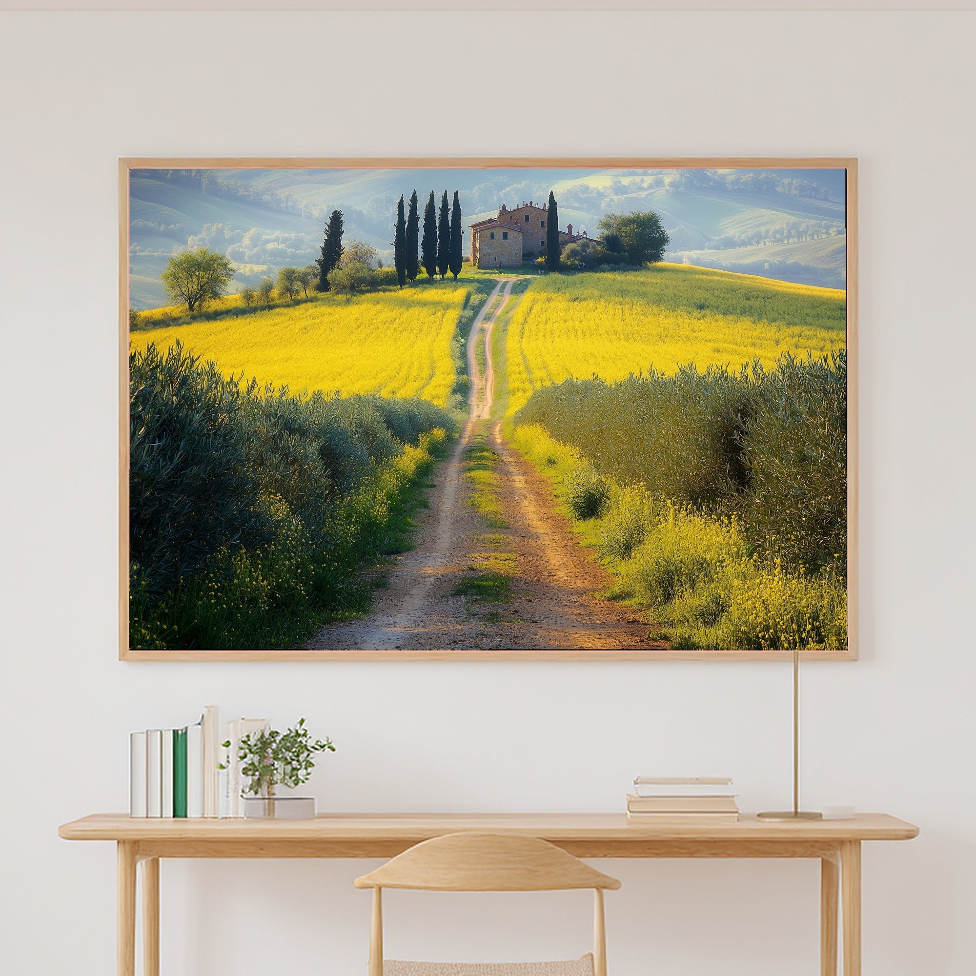 Butter Yellow Tuscan Rapeseed Road Fine Art Canvas, Romantic Mediterranean Wall Art, Warm Mediterranean Light Kitchen Art — butter-yellow-tuscan-rapeseed-road-canvas-print.jpg