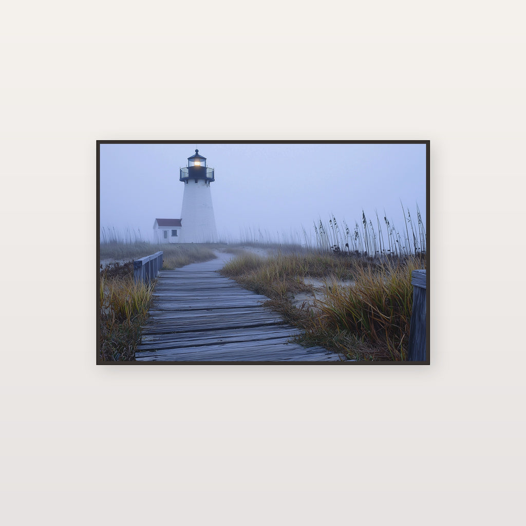 Cape Cod Lighthouse Canvas Wall Art | Foggy Coast Painterly Print, New England Decor, Stretched Canvas — cape-cod-lighthouse-fog-canvas-print.jpg