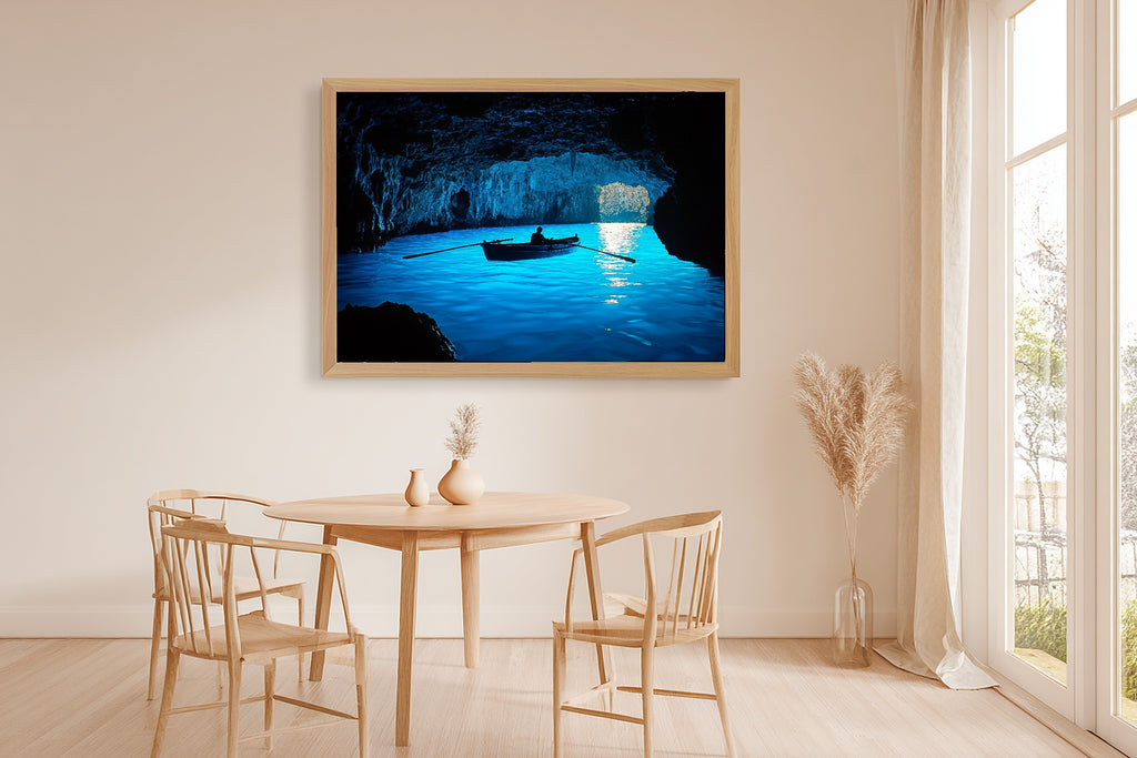 Soft Ocean Capri Blue Grotto Art Print — Hazy Coastal Decor for the Beach House, Stretched Canvas the Coastal Soul Will Love — capri-blue-grotto-dining-room-wall-art.jpg