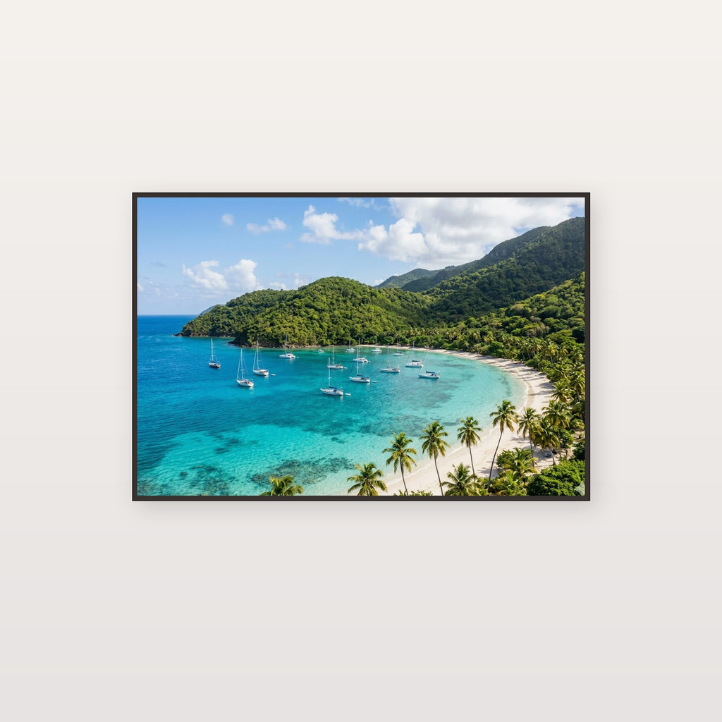 Caribbean Bay Canvas Wall Art - Turquoise Water Print, Tropical Island, Beach Decor, Stretched Canvas — caribbean turquoise bay canvas print