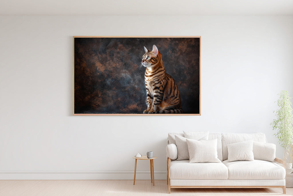 Heartfelt Cat Portrait Bengal — Soulful Painterly Wall Art, Warm Living Room Decor, Stretched Canvas, Ready to Hang — cat-portrait-bengal-bedroom-wall-art.jpg