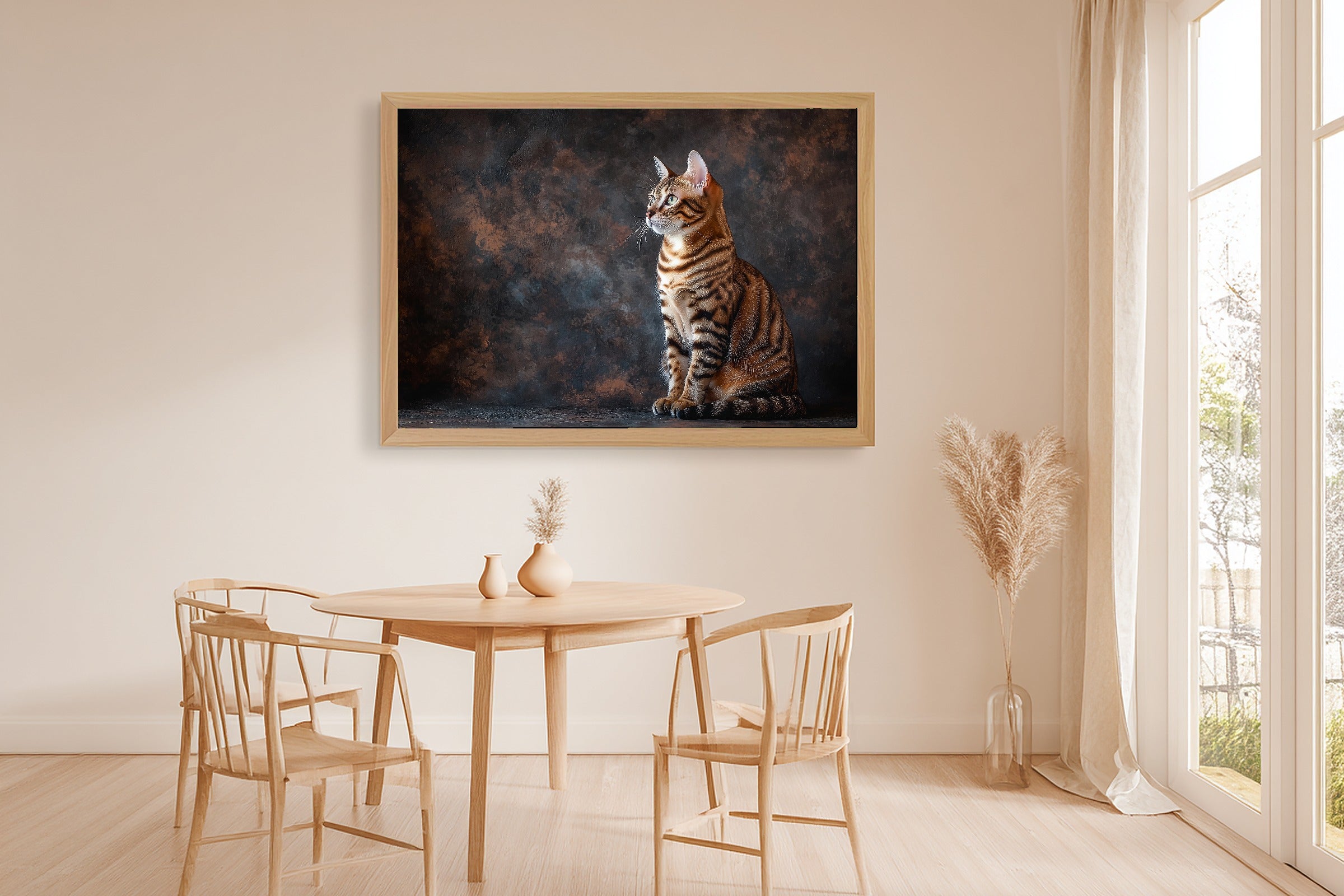 Heartfelt Cat Portrait Bengal — Soulful Painterly Wall Art, Warm Living Room Decor, Stretched Canvas, Ready to Hang — cat-portrait-bengal-dining-room-wall-art.jpg