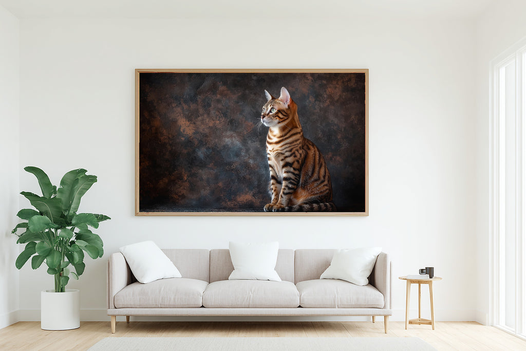 Heartfelt Cat Portrait Bengal — Soulful Painterly Wall Art, Warm Living Room Decor, Stretched Canvas, Ready to Hang — cat-portrait-bengal-living-room-wall-art.jpg