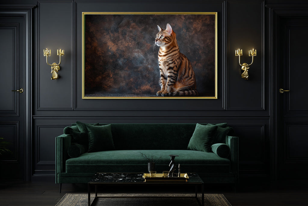 Heartfelt Cat Portrait Bengal — Soulful Painterly Wall Art, Warm Living Room Decor, Stretched Canvas, Ready to Hang — cat-portrait-bengal-office-wall-art.jpg