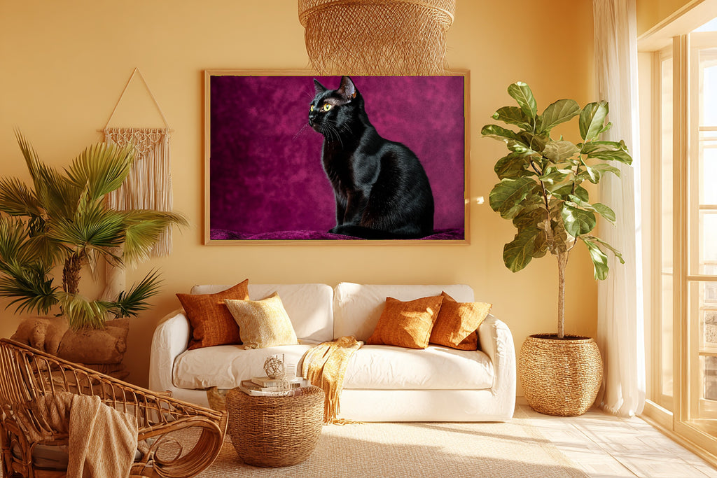 A Dreamy Cat Portrait Black Cat Tender Oil-Painting Print — Heartfelt Wall Art for the Living Room, Giclée on Canvas — cat-portrait-black-cat-room-5-wall-art.jpg