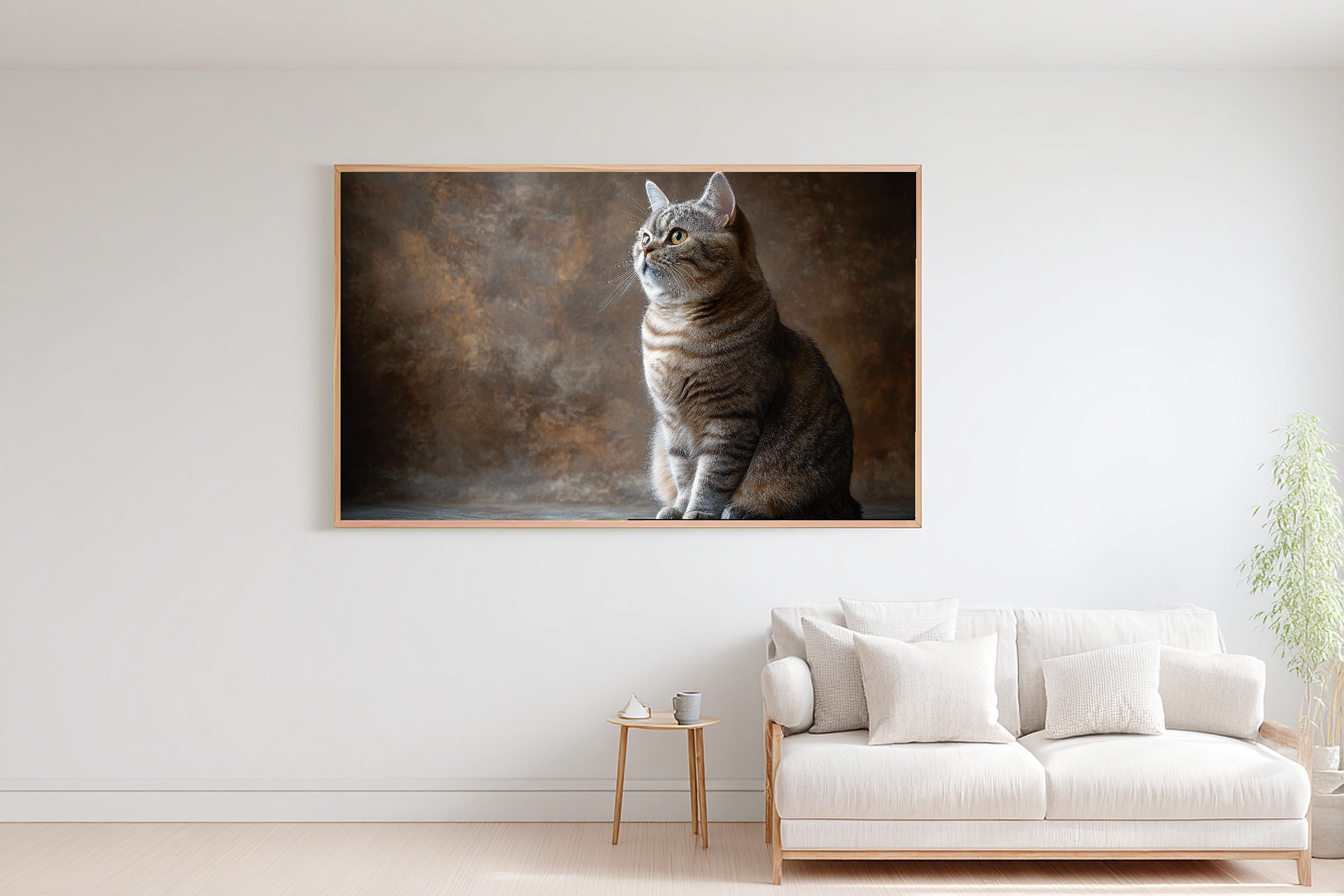 Cat Portrait British Shorthair Print on Stretched Canvas — Warm Soulful Painterly for the Living Room, Gift for the Pet Lover in Your Life — cat-portrait-british-shorthair-bedroom-wall-art.jpg