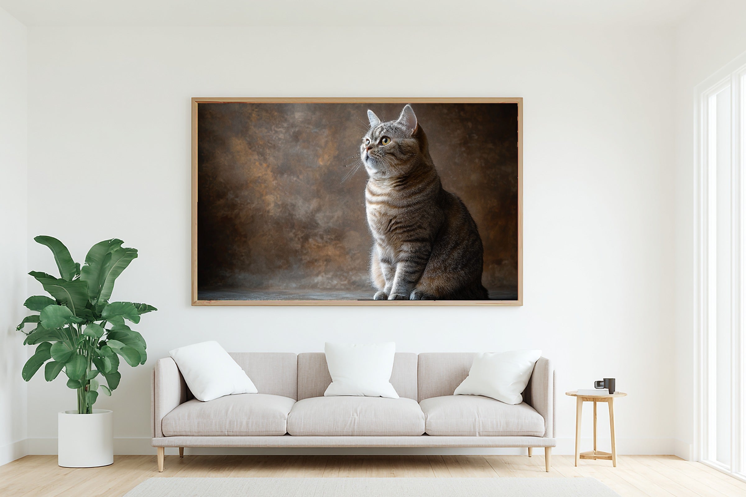 Cat Portrait British Shorthair Print on Stretched Canvas — Warm Soulful Painterly for the Living Room, Gift for the Pet Lover in Your Life — cat-portrait-british-shorthair-living-room-wall-art.jpg