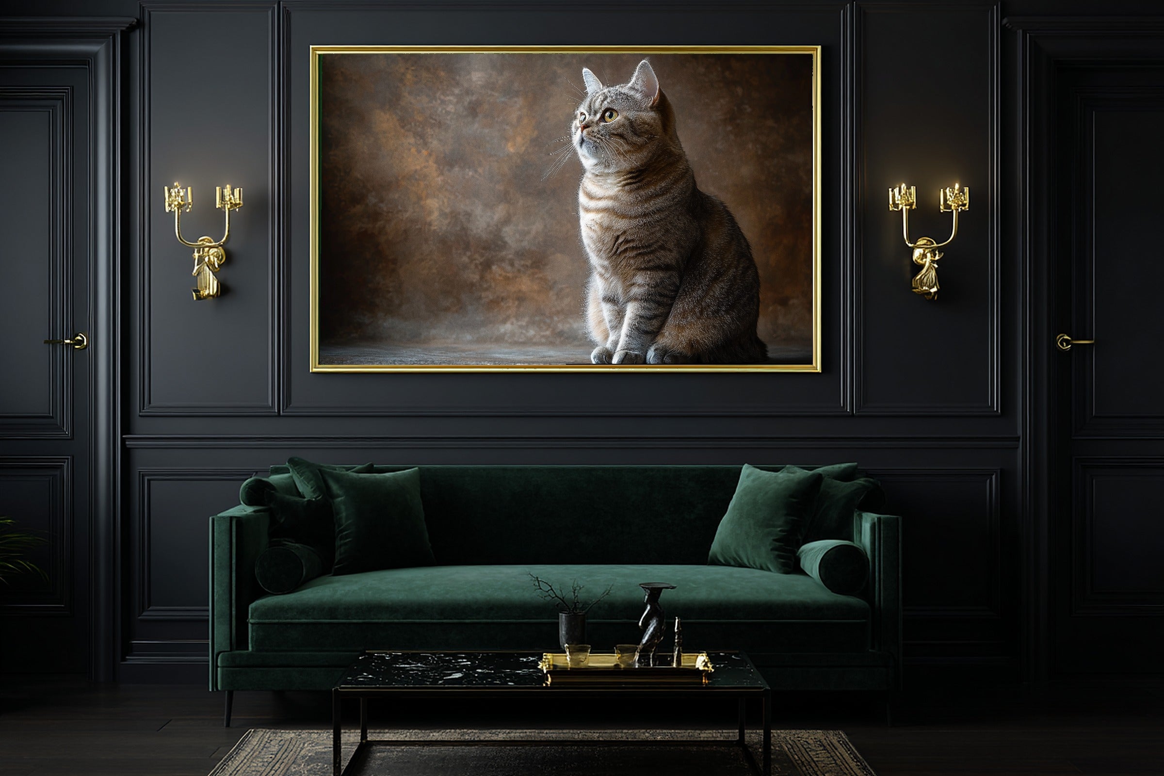 Cat Portrait British Shorthair Print on Stretched Canvas — Warm Soulful Painterly for the Living Room, Gift for the Pet Lover in Your Life — cat-portrait-british-shorthair-office-wall-art.jpg