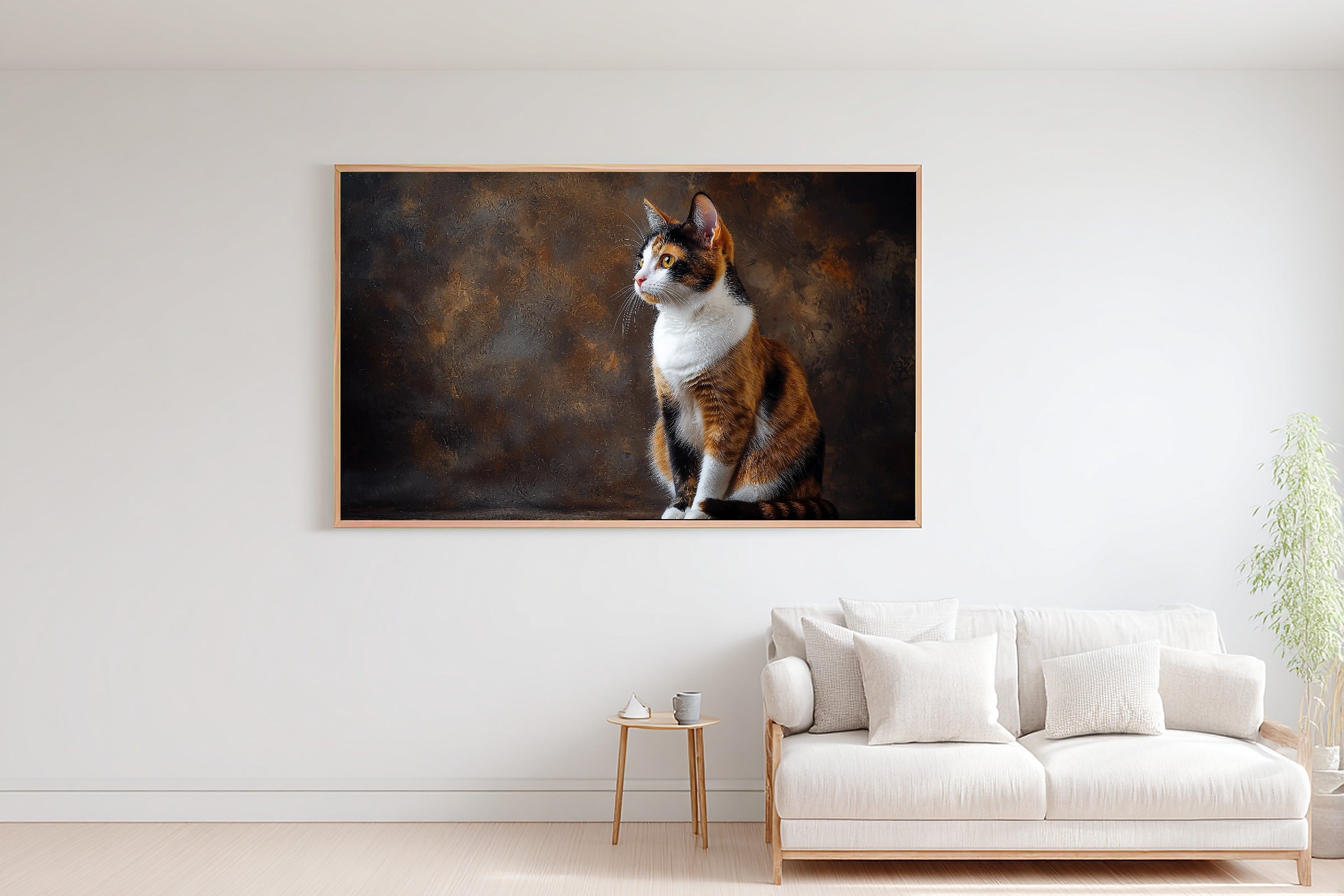 Cat Portrait Calico Print on Stretched Canvas — Soulful Heartfelt Pet for the Living Room, Gift for the Pet Lover in Your Life — cat-portrait-calico-bedroom-wall-art.jpg