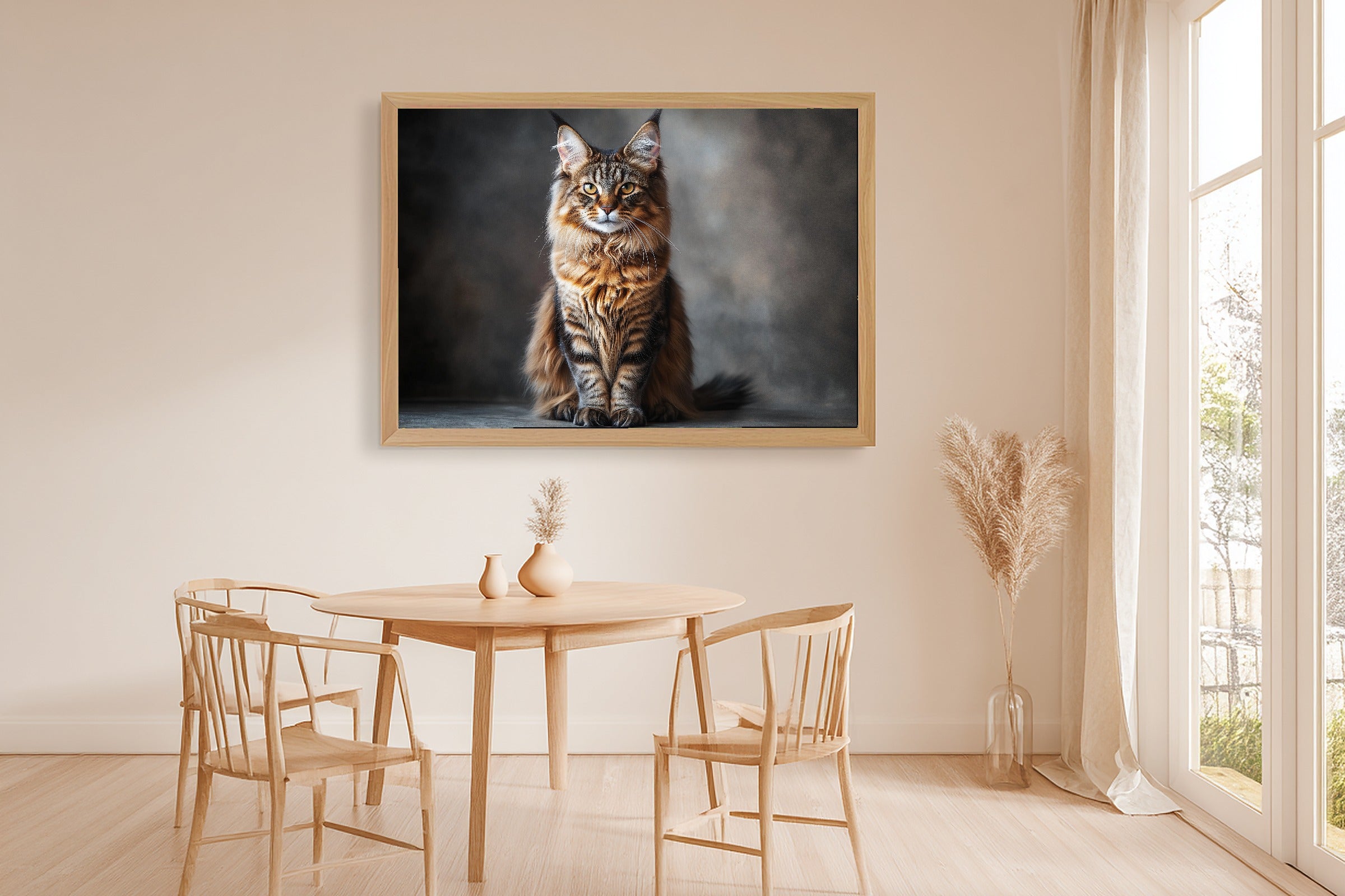 Soulful Painterly Cat Portrait Maine Coon Canvas Wall Art — Heartfelt Print for the Living Room — cat-portrait-maine-coon-dining-room-wall-art.jpg