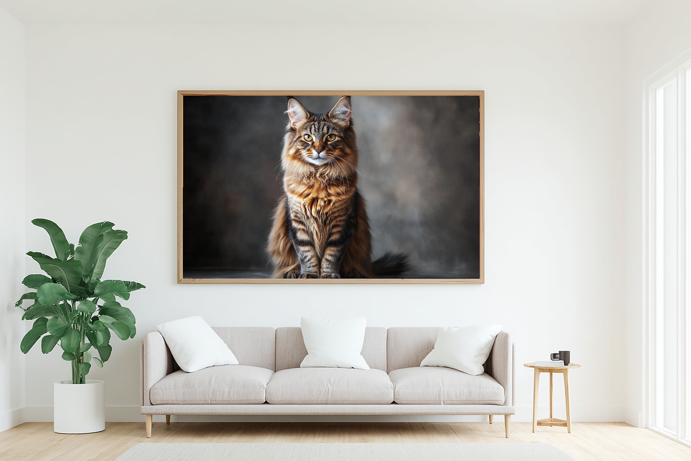 Soulful Painterly Cat Portrait Maine Coon Canvas Wall Art — Heartfelt Print for the Living Room — cat-portrait-maine-coon-living-room-wall-art.jpg