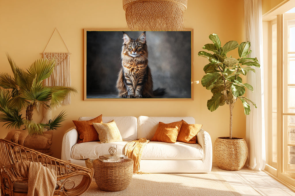 Soulful Painterly Cat Portrait Maine Coon Canvas Wall Art — Heartfelt Print for the Living Room — cat-portrait-maine-coon-room-5-wall-art.jpg