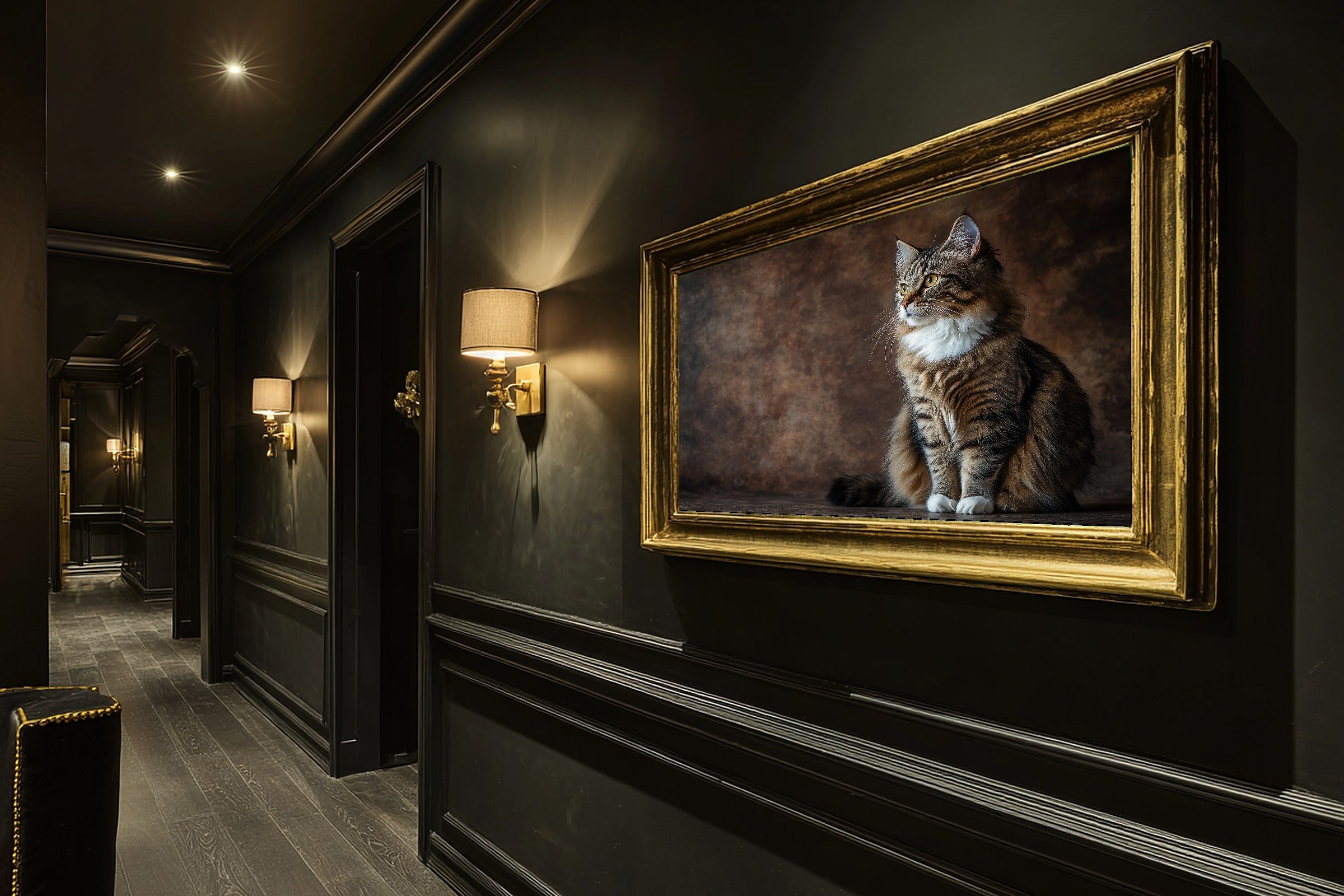 Hand-picked Cat Portrait Norwegian Forest Giclée Print — Heartfelt Soulful Painterly for the Living Room — cat-portrait-norwegian-forest-hallway-wall-art.jpg