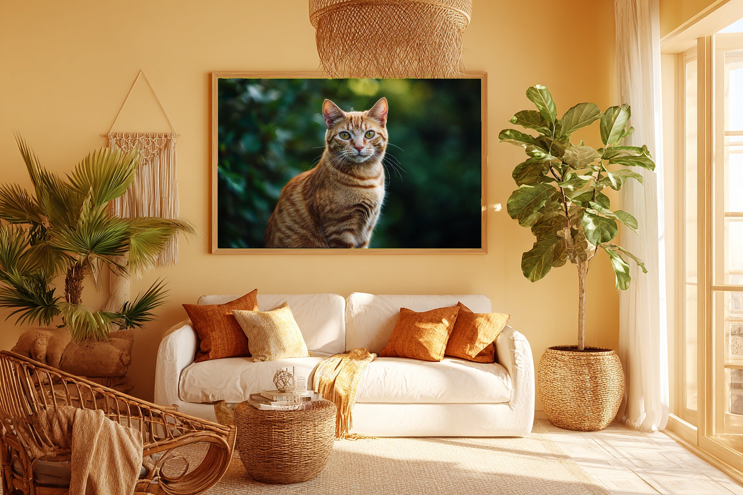 A Dreamy Cat Portrait Orange Tabby Heartfelt Pet Print — Dreamy Wall Art for the Living Room, Giclée on Canvas — cat-portrait-orange-tabby-room-5-wall-art.jpg