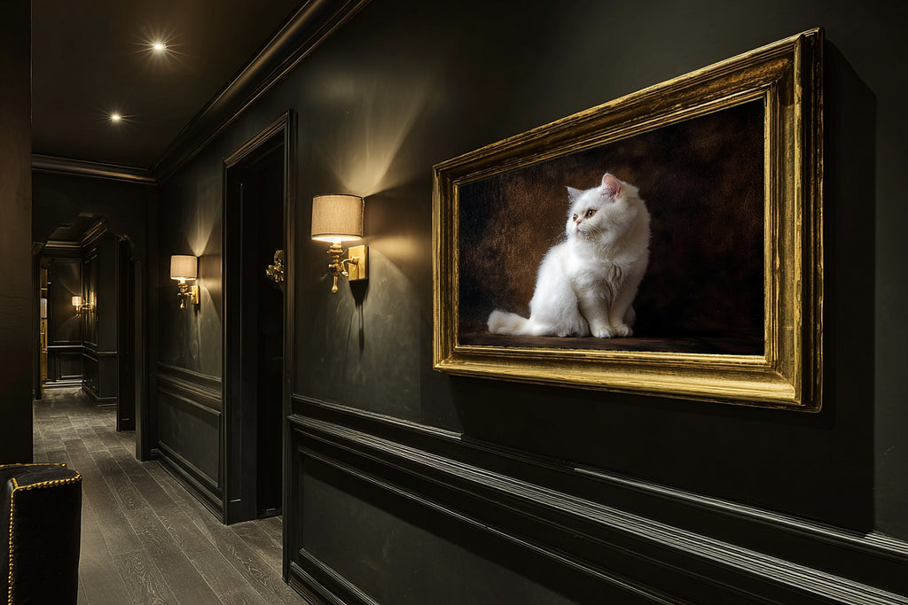 A Dreamy Cat Portrait Persian White Tender Oil-Painting Print — Warm Wall Art for the Living Room, Giclée on Canvas — cat-portrait-persian-white-hallway-wall-art.jpg