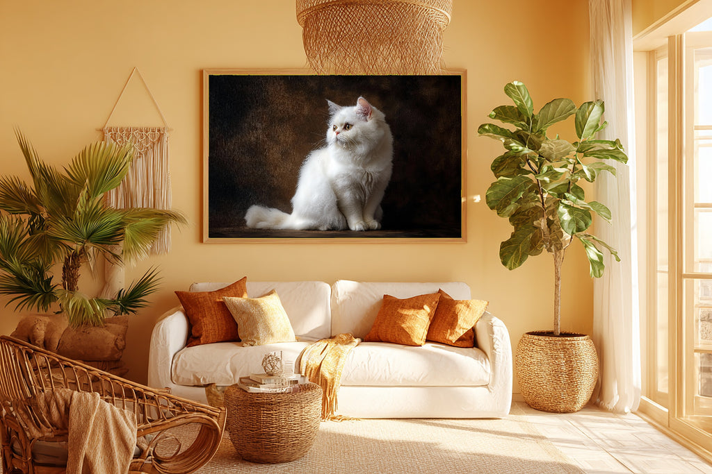 A Dreamy Cat Portrait Persian White Tender Oil-Painting Print — Warm Wall Art for the Living Room, Giclée on Canvas — cat-portrait-persian-white-room-5-wall-art.jpg
