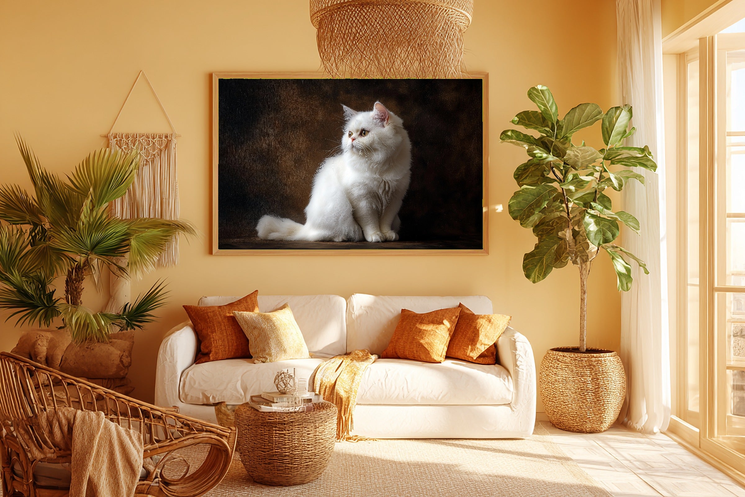 A Dreamy Cat Portrait Persian White Tender Oil-Painting Print — Warm Wall Art for the Living Room, Giclée on Canvas — cat-portrait-persian-white-room-5-wall-art.jpg