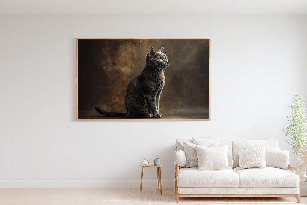 Heartfelt Pet Cat Portrait Russian Blue Art Print — Painterly Decor for the Living Room — cat-portrait-russian-blue-bedroom-wall-art.jpg