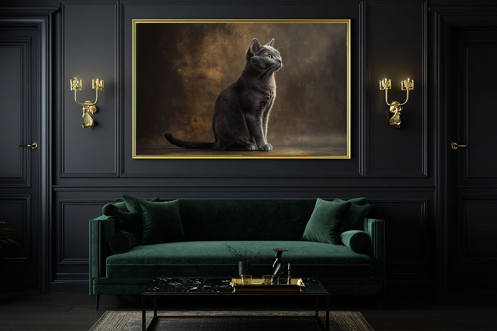 Heartfelt Pet Cat Portrait Russian Blue Art Print — Painterly Decor for the Living Room — cat-portrait-russian-blue-office-wall-art.jpg