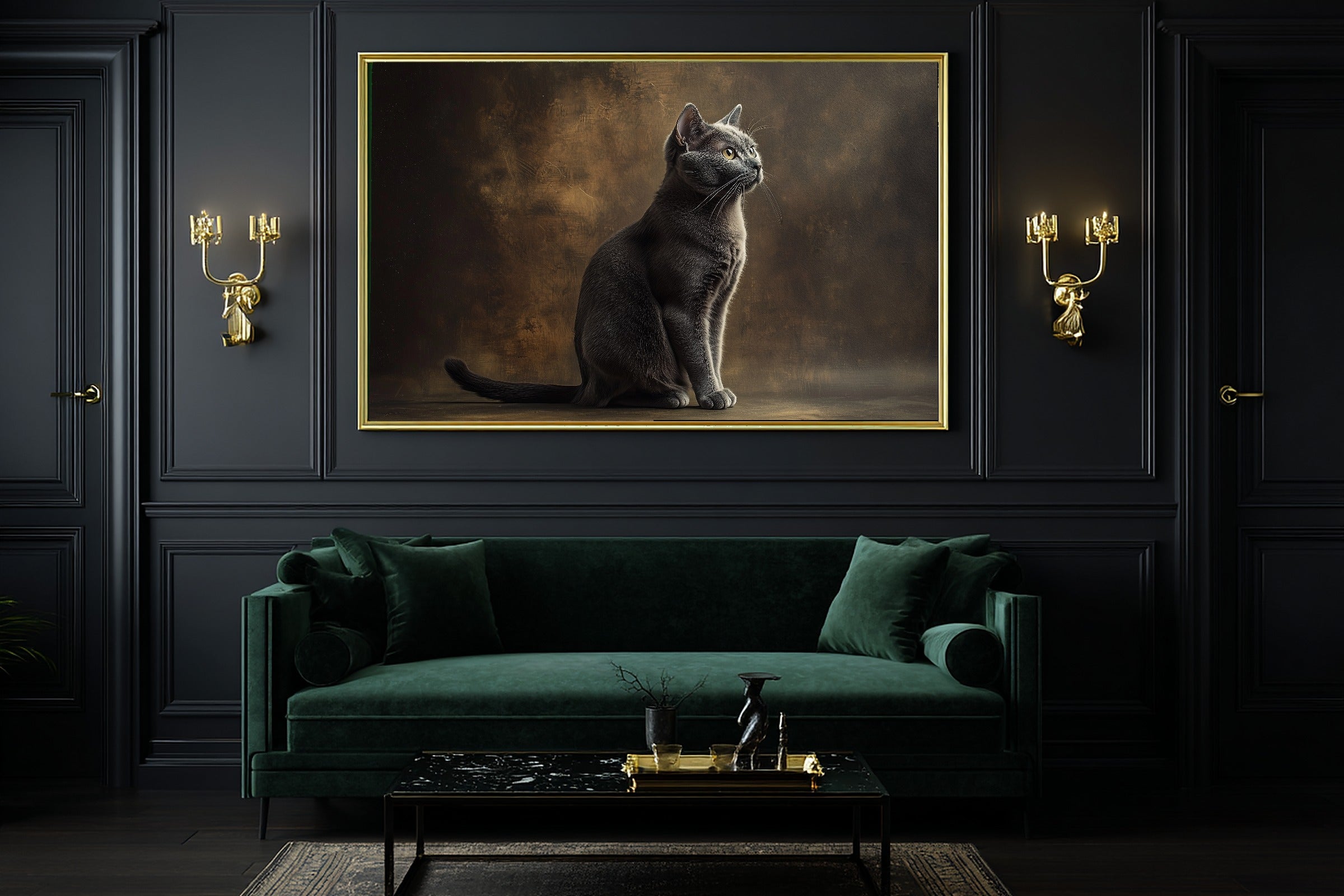 Heartfelt Pet Cat Portrait Russian Blue Art Print — Painterly Decor for the Living Room — cat-portrait-russian-blue-office-wall-art.jpg