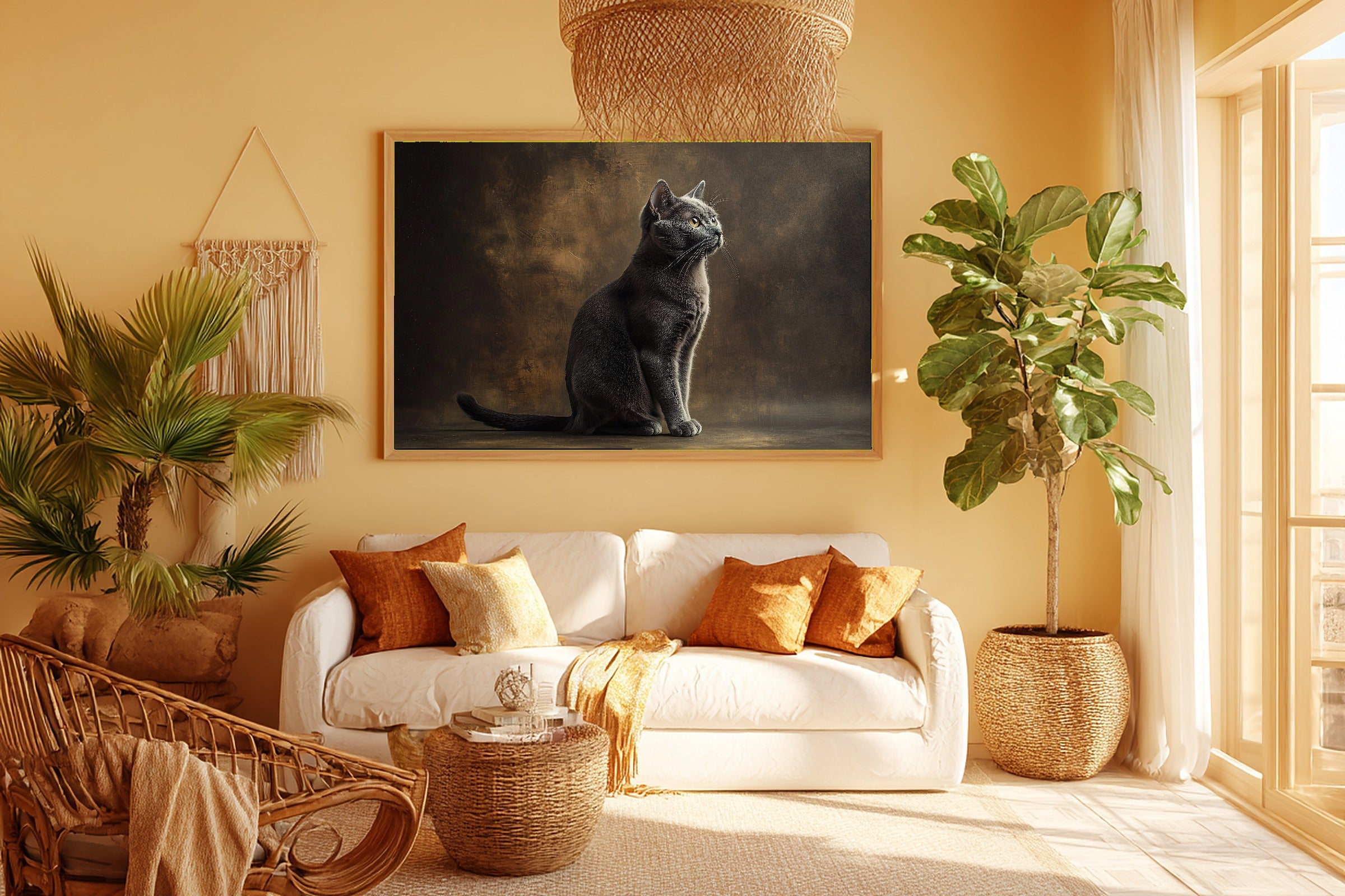 Heartfelt Pet Cat Portrait Russian Blue Art Print — Painterly Decor for the Living Room — cat-portrait-russian-blue-room-5-wall-art.jpg