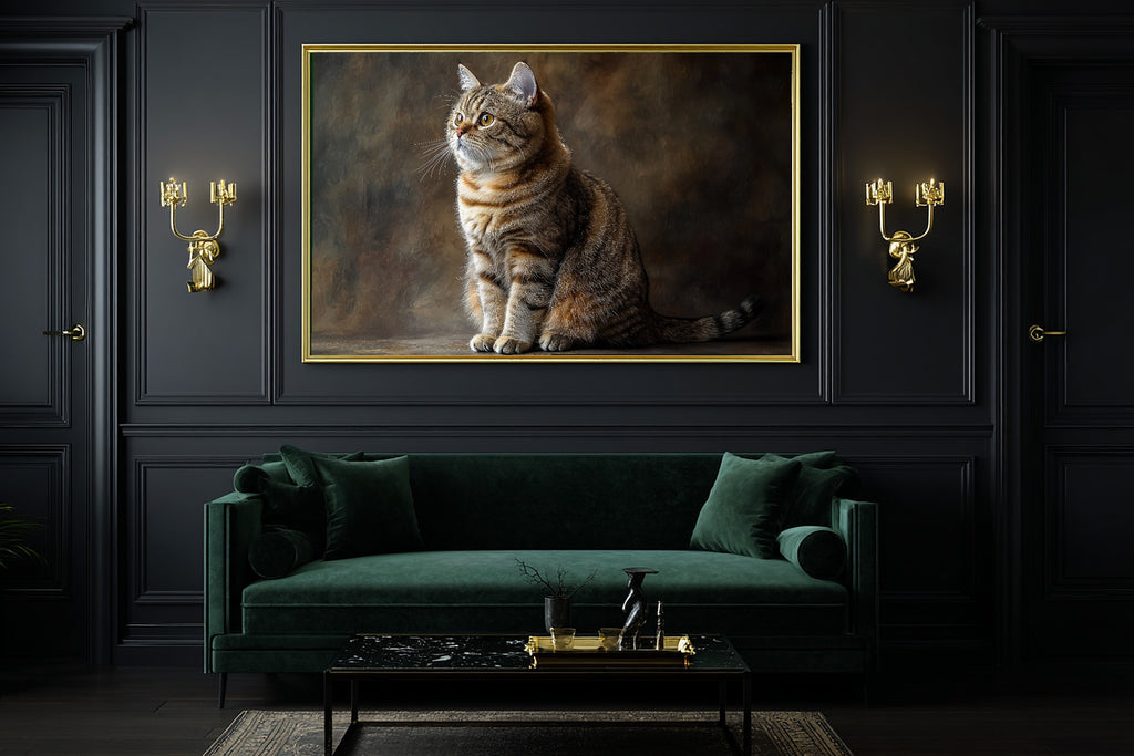A Dreamy Cat Portrait Scottish Fold Heartfelt Pet Print — Dreamy Wall Art for the Living Room, Giclée on Canvas — cat-portrait-scottish-fold-office-wall-art.jpg