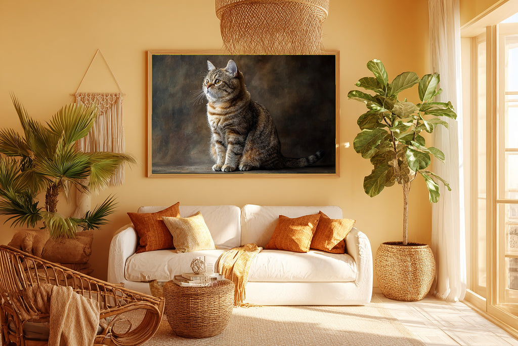 A Dreamy Cat Portrait Scottish Fold Heartfelt Pet Print — Dreamy Wall Art for the Living Room, Giclée on Canvas — cat-portrait-scottish-fold-room-5-wall-art.jpg