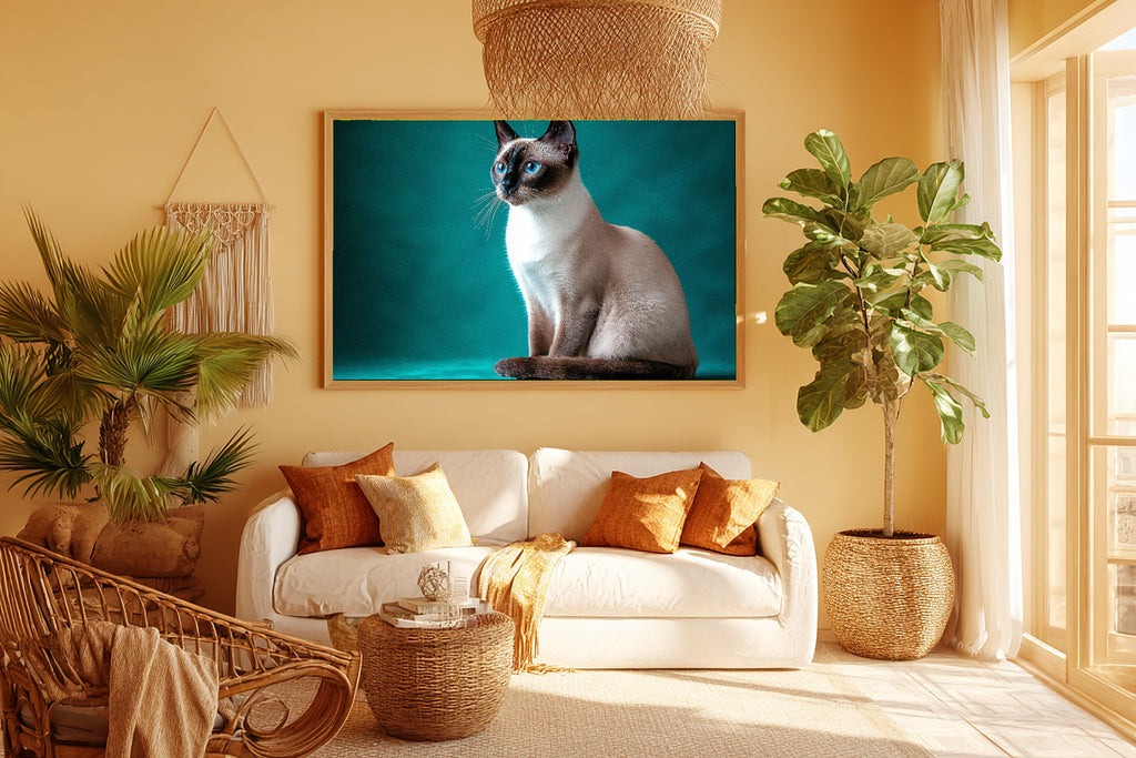 Hand-picked Cat Portrait Siamese Giclée Print — Stunning Tender Oil-Painting for the Living Room, Ready-to-Hang Pet Lover in Your Life Gift — cat-portrait-siamese-room-5-wall-art.jpg