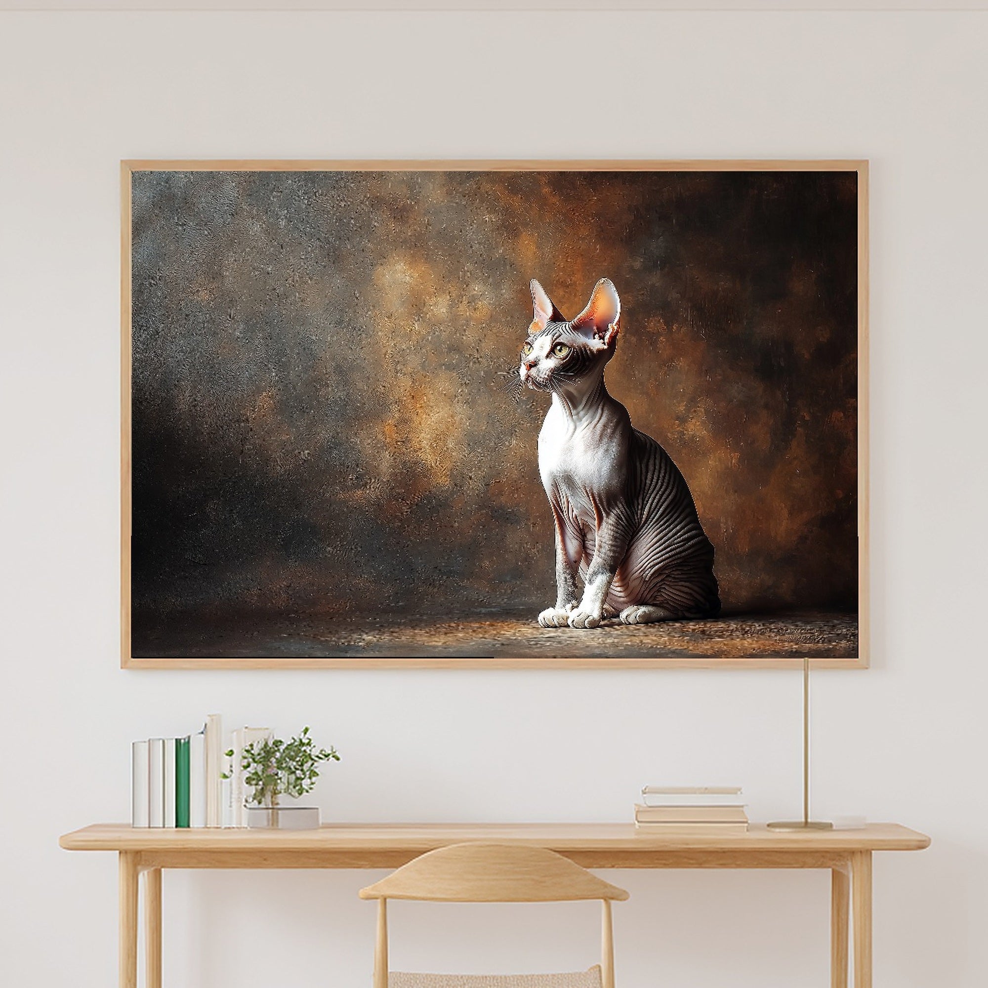 Soulful Painterly Cat Portrait Sphynx Art Print — Timeless Decor for the Living Room, Stretched Canvas the Pet Lover in Your Life Will Love — cat-portrait-sphynx-canvas-print.jpg