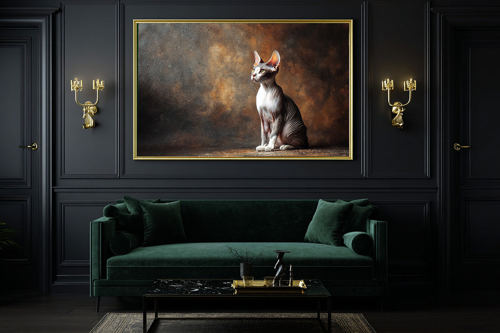 Soulful Painterly Cat Portrait Sphynx Art Print — Timeless Decor for the Living Room, Stretched Canvas the Pet Lover in Your Life Will Love — cat-portrait-sphynx-office-wall-art.jpg