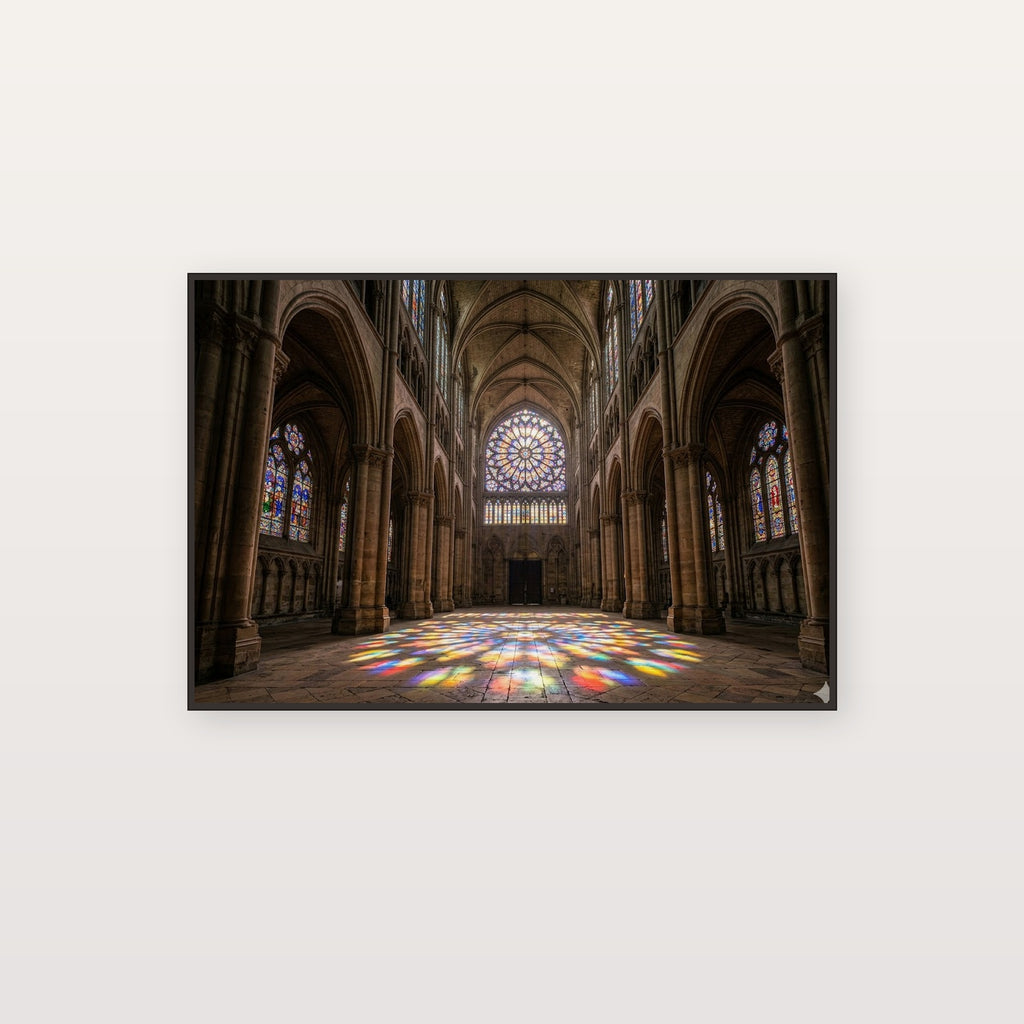 Cathedral Stained Glass Canvas Wall Art - Gothic Church Print, Sacred Light, Christian Decor, Stretched Canvas — cathedral stained glass canvas print