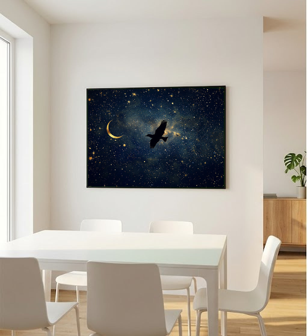 Celestial Bird Canvas Wall Art | Starlit Flight Print, Mystical Nursery Decor, Stretched Canvas — celestial-bird-flight-bedroom-wall-art.jpg