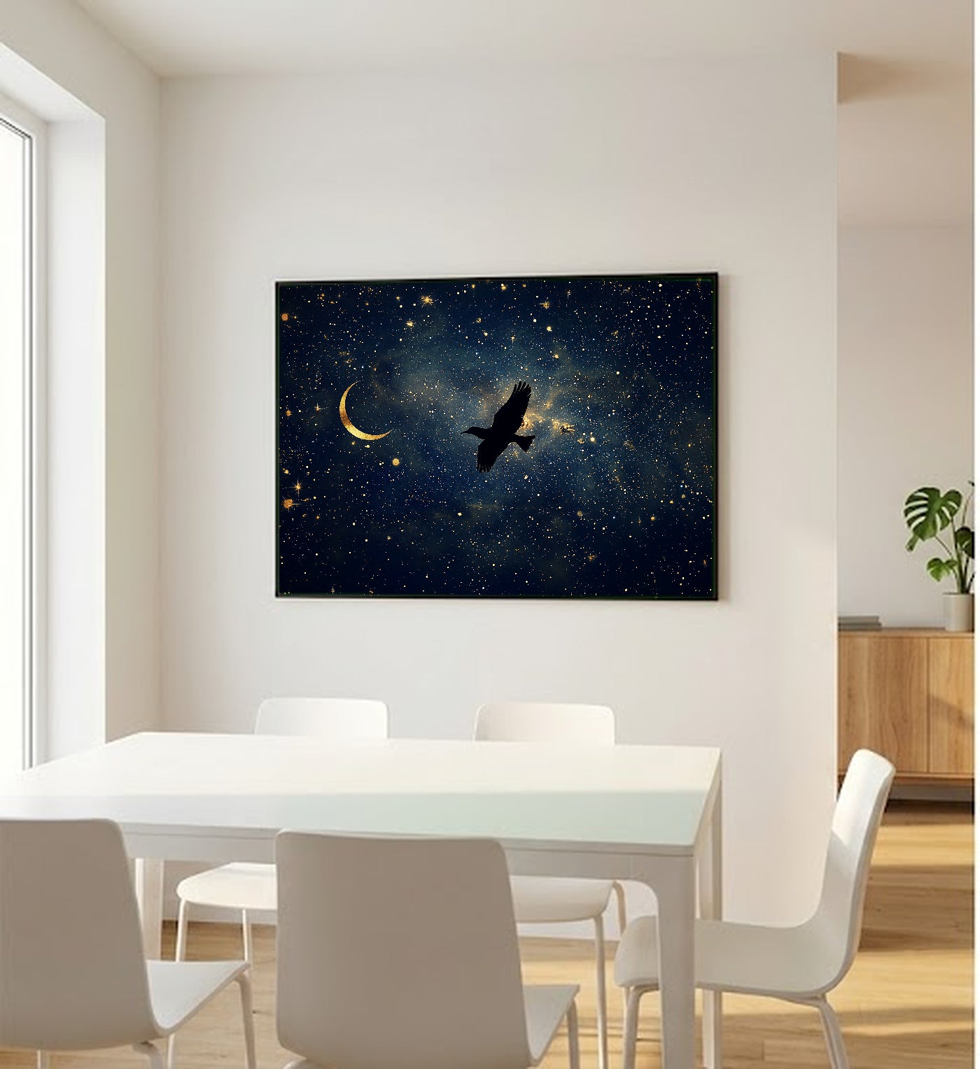 Celestial Bird Canvas Wall Art | Starlit Flight Print, Mystical Nursery Decor, Stretched Canvas — celestial-bird-flight-bedroom-wall-art.jpg