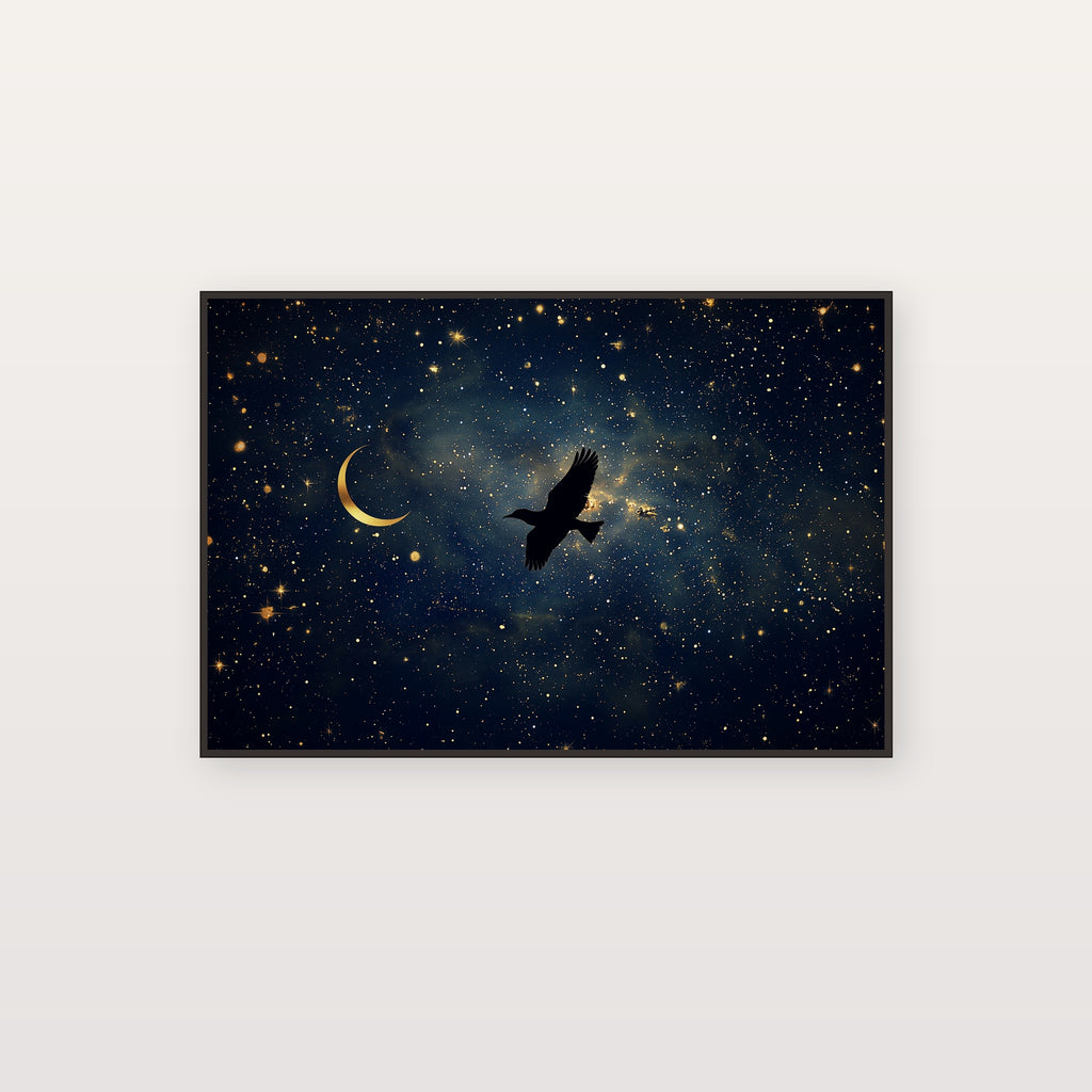 Celestial Bird Canvas Wall Art | Starlit Flight Print, Mystical Nursery Decor, Stretched Canvas — celestial-bird-flight-canvas-print.jpg