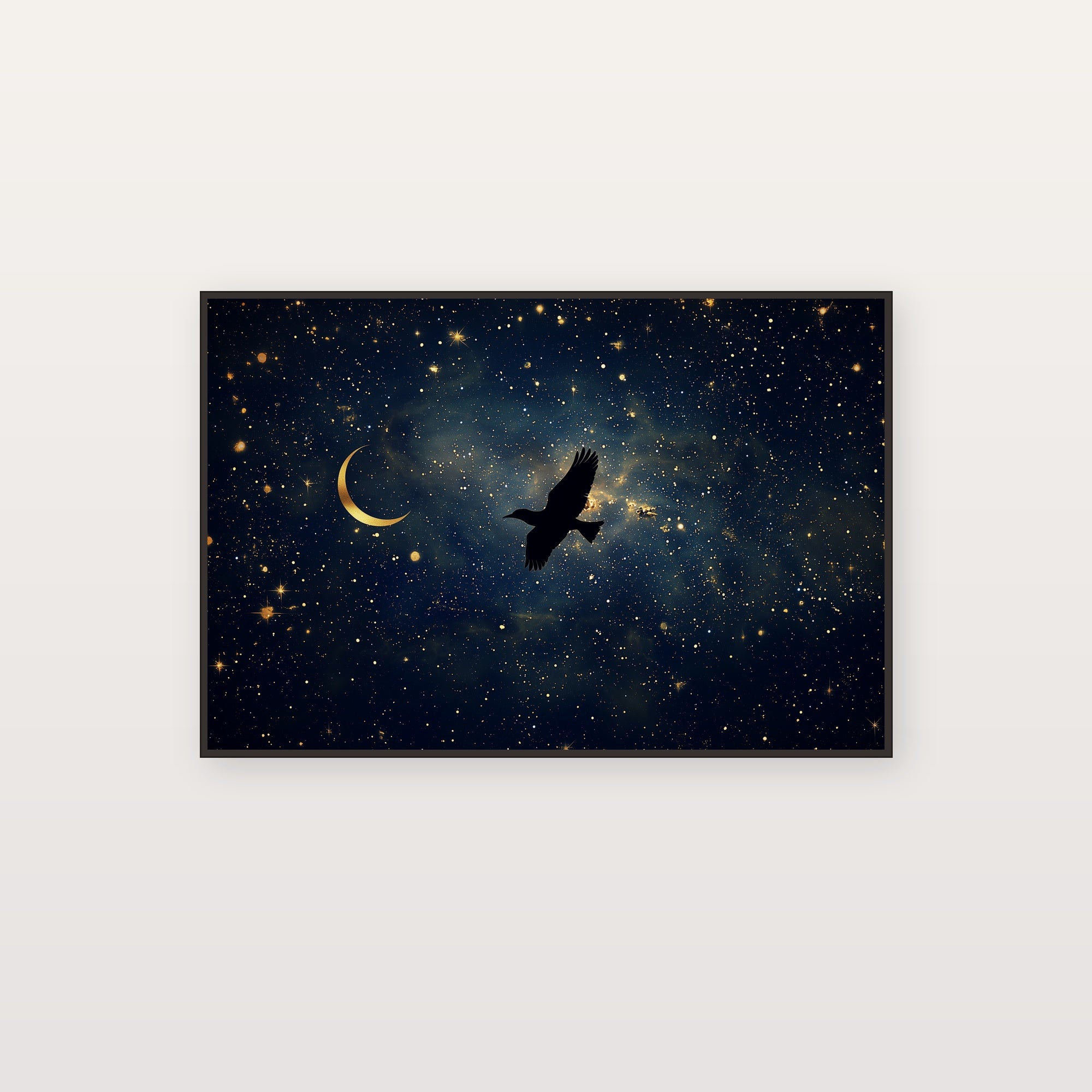 Celestial Bird Canvas Wall Art | Starlit Flight Print, Mystical Nursery Decor, Stretched Canvas — celestial-bird-flight-canvas-print.jpg