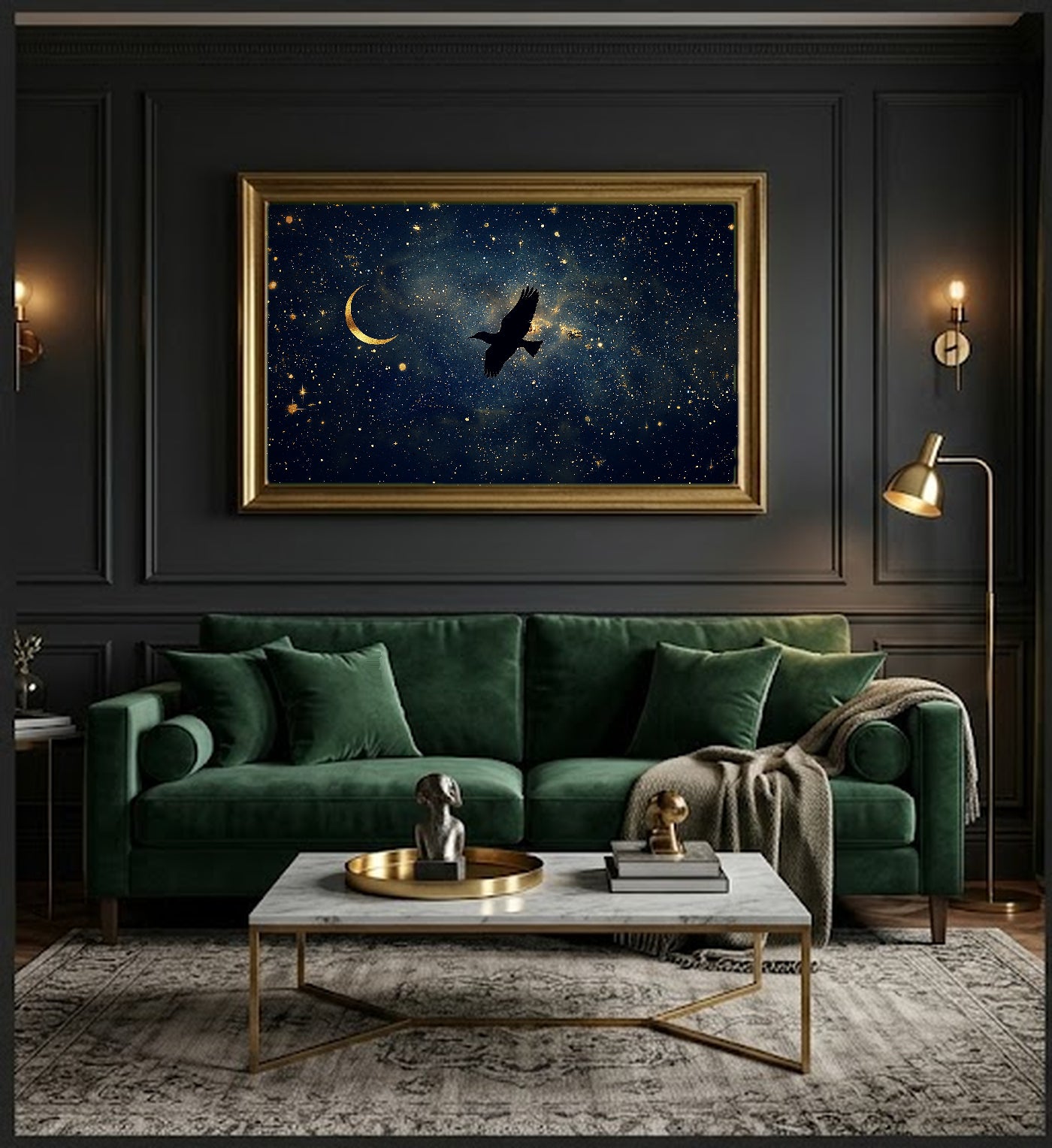 Celestial Bird Canvas Wall Art | Starlit Flight Print, Mystical Nursery Decor, Stretched Canvas — celestial-bird-flight-office-wall-art.jpg