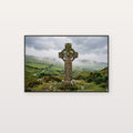 Celtic Cross Canvas Wall Art - Irish Stone Print, Ancient Faith, Gaelic Decor, Stretched Canvas — celtic cross irish canvas print