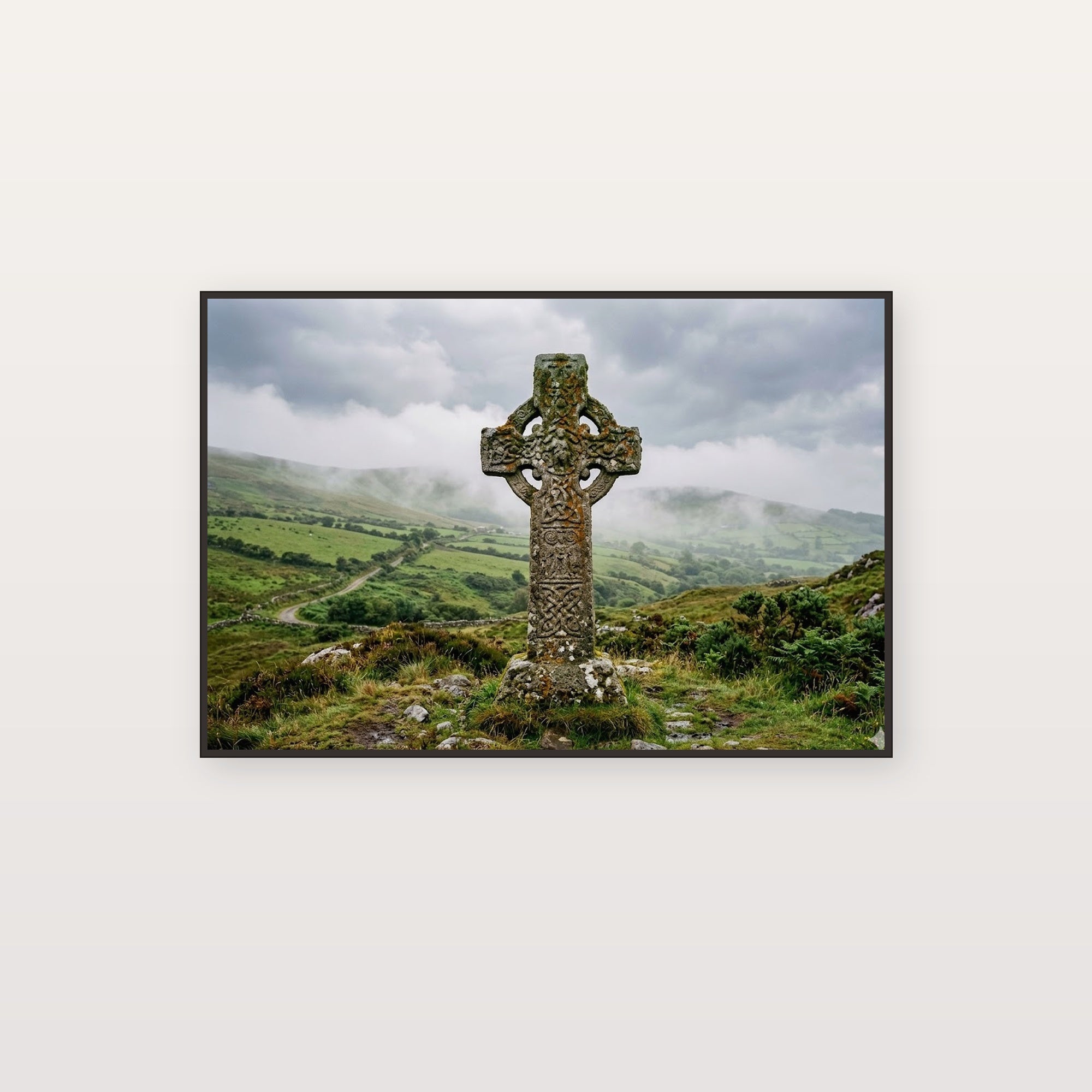 Celtic Cross Canvas Wall Art - Irish Stone Print, Ancient Faith, Gaelic Decor, Stretched Canvas — celtic cross irish canvas print