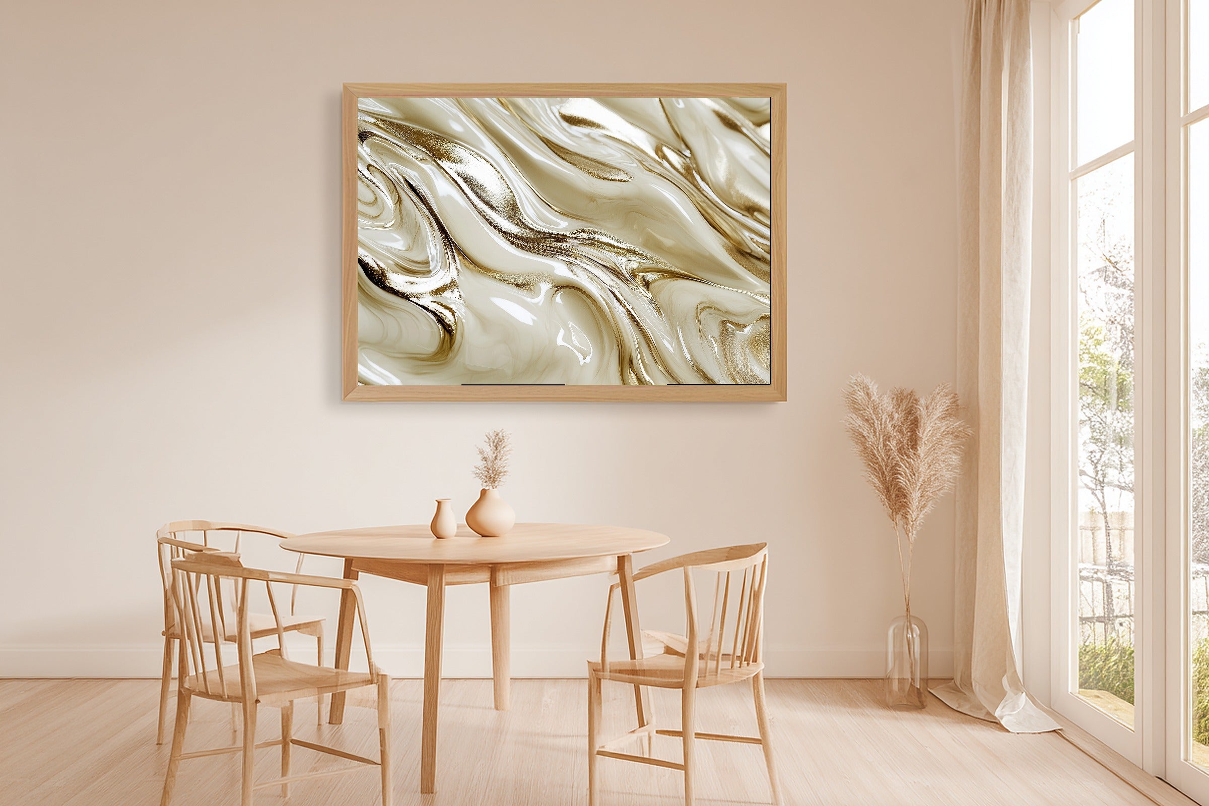 Champagne Bronze Flow Print on Stretched Canvas — Heartfelt Gilded Painterly for the Home Office, Gift for the Modern-Home Friend — champagne-bronze-flow-dining-room-wall-art.jpg